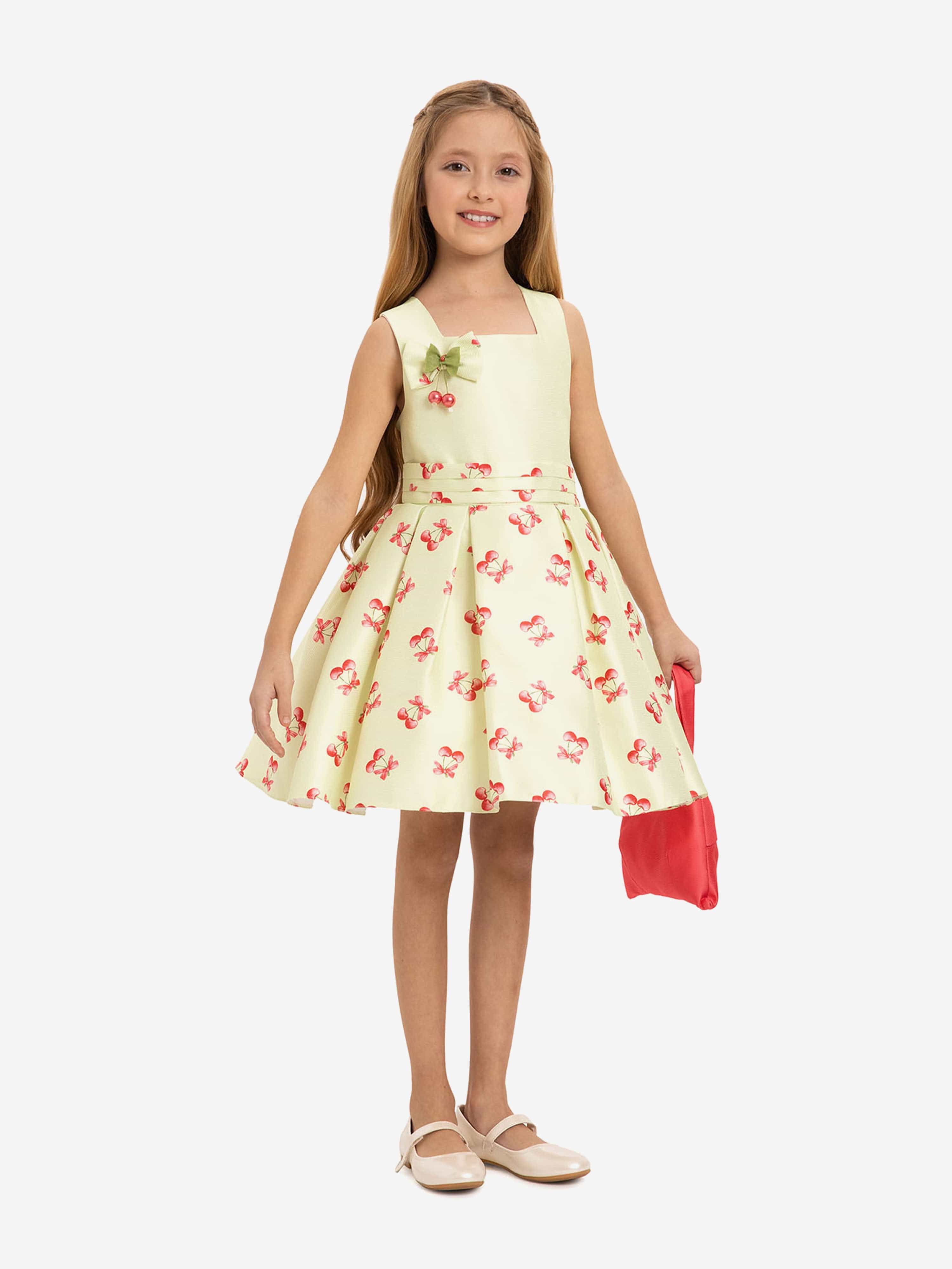DRESS & Fleur Girls Cherry Print Dress with Matching Bag - Green