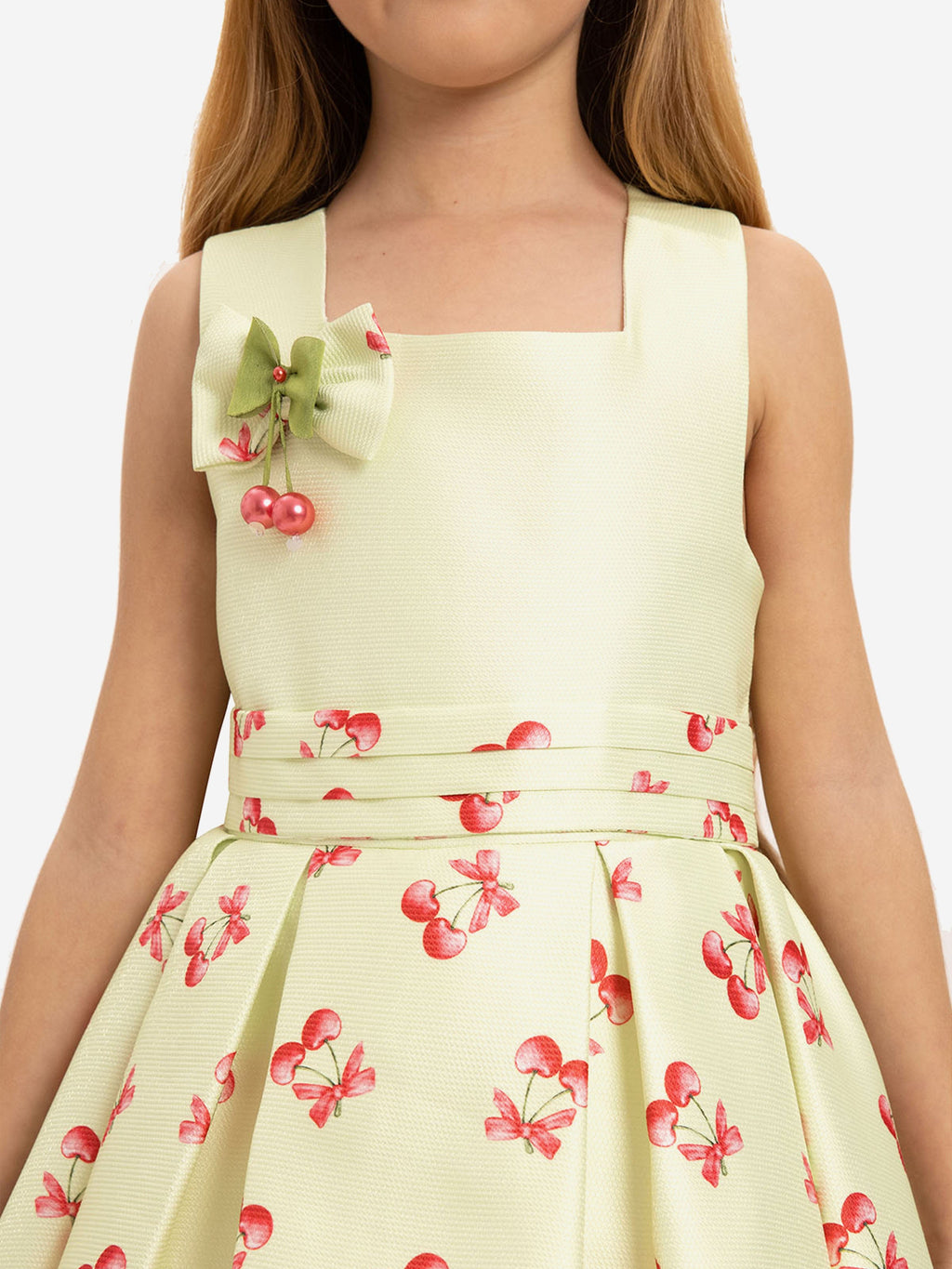 DRESS & Fleur Girls Cherry Print Dress with Matching Bag - Green