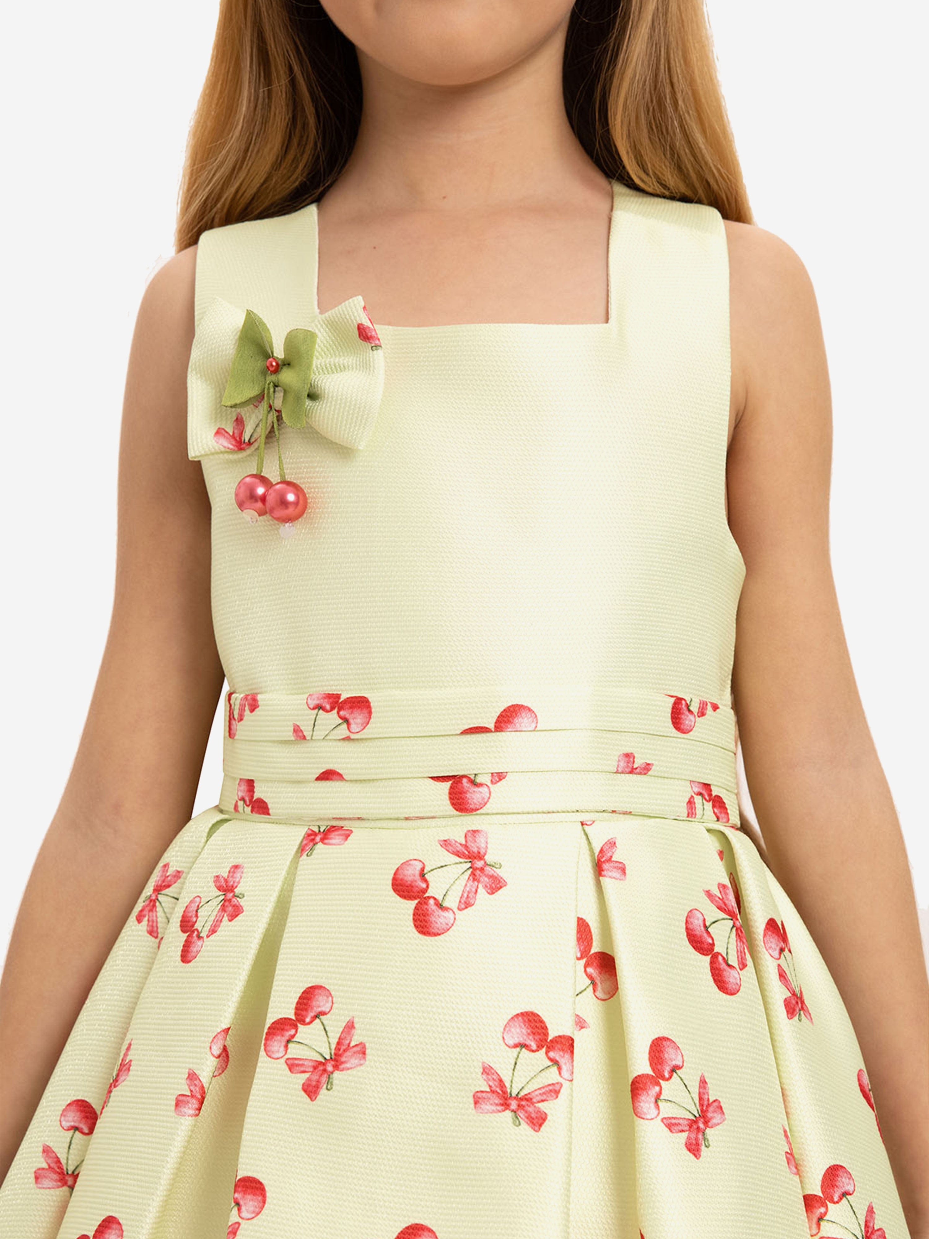DRESS & Fleur Girls Cherry Print Dress with Matching Bag - Green