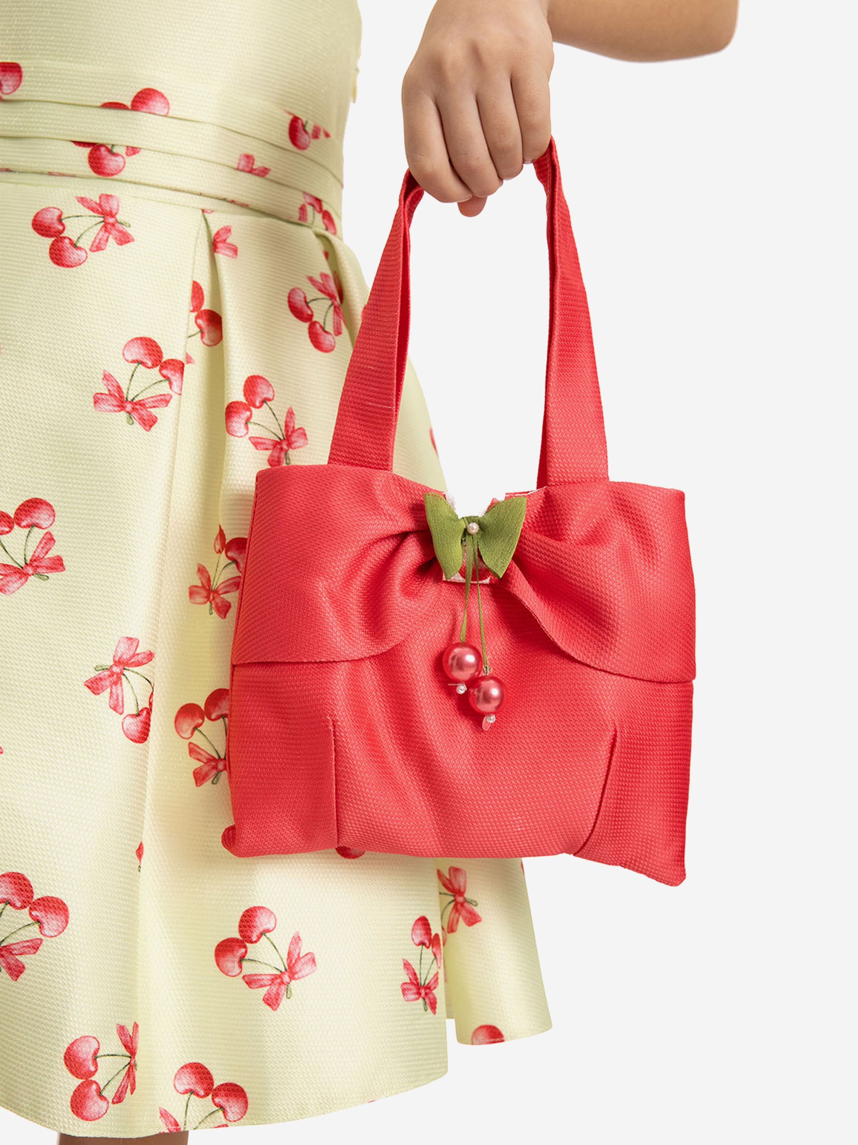 DRESS & Fleur Girls Cherry Print Dress with Matching Bag - Green