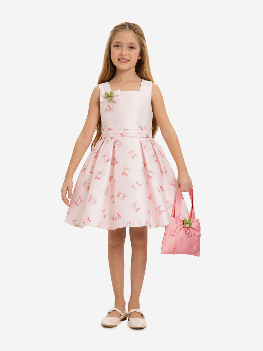 DRESS & Fleur Girls Pink Cherry Print Dress and Bag Set – 2 Piece