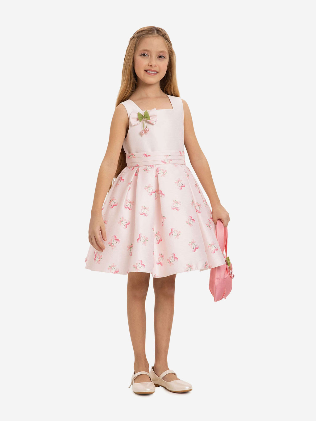 DRESS & Fleur Girls Pink Cherry Print Dress and Bag Set – 2 Piece