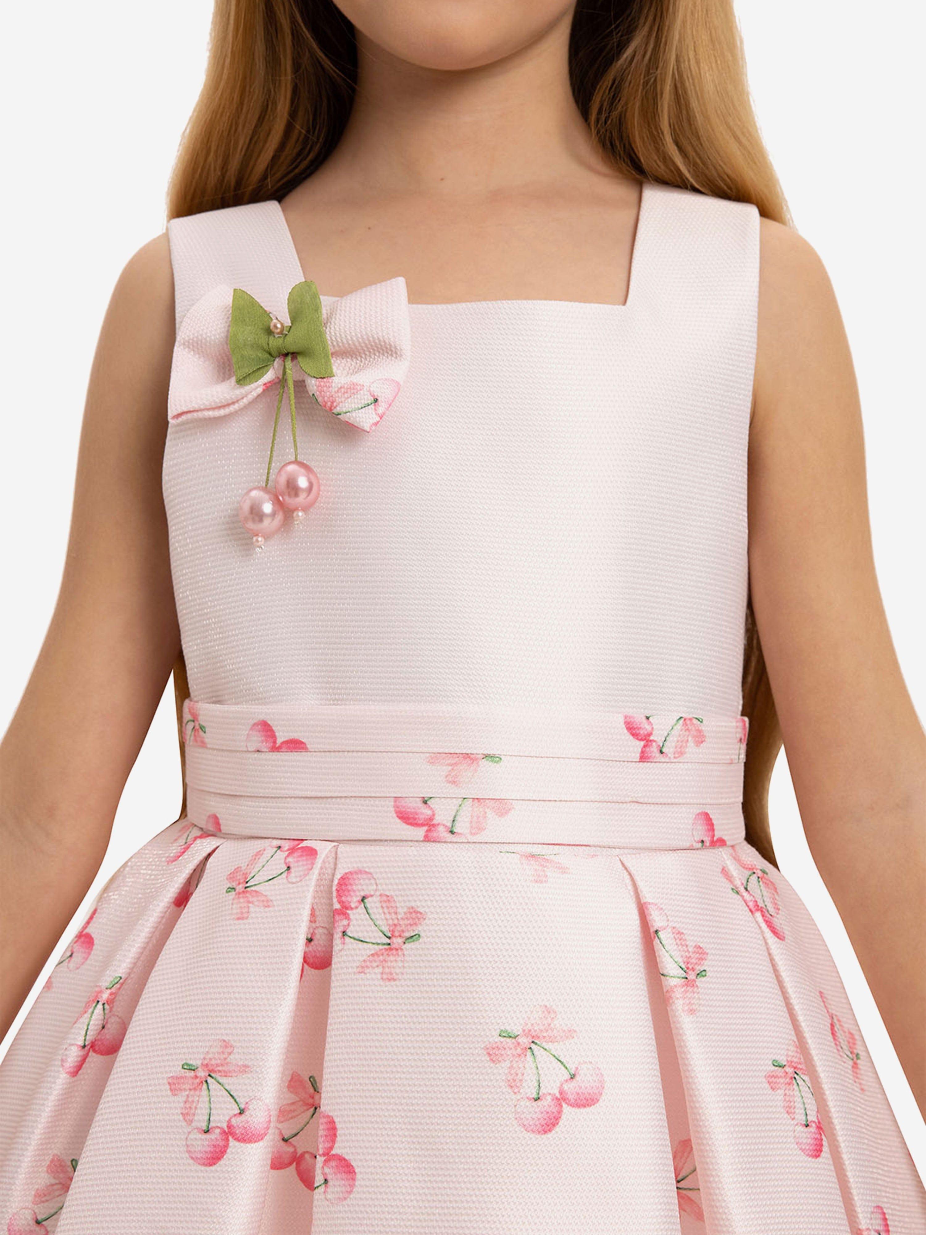 DRESS & Fleur Girls Pink Cherry Print Dress and Bag Set – 2 Piece