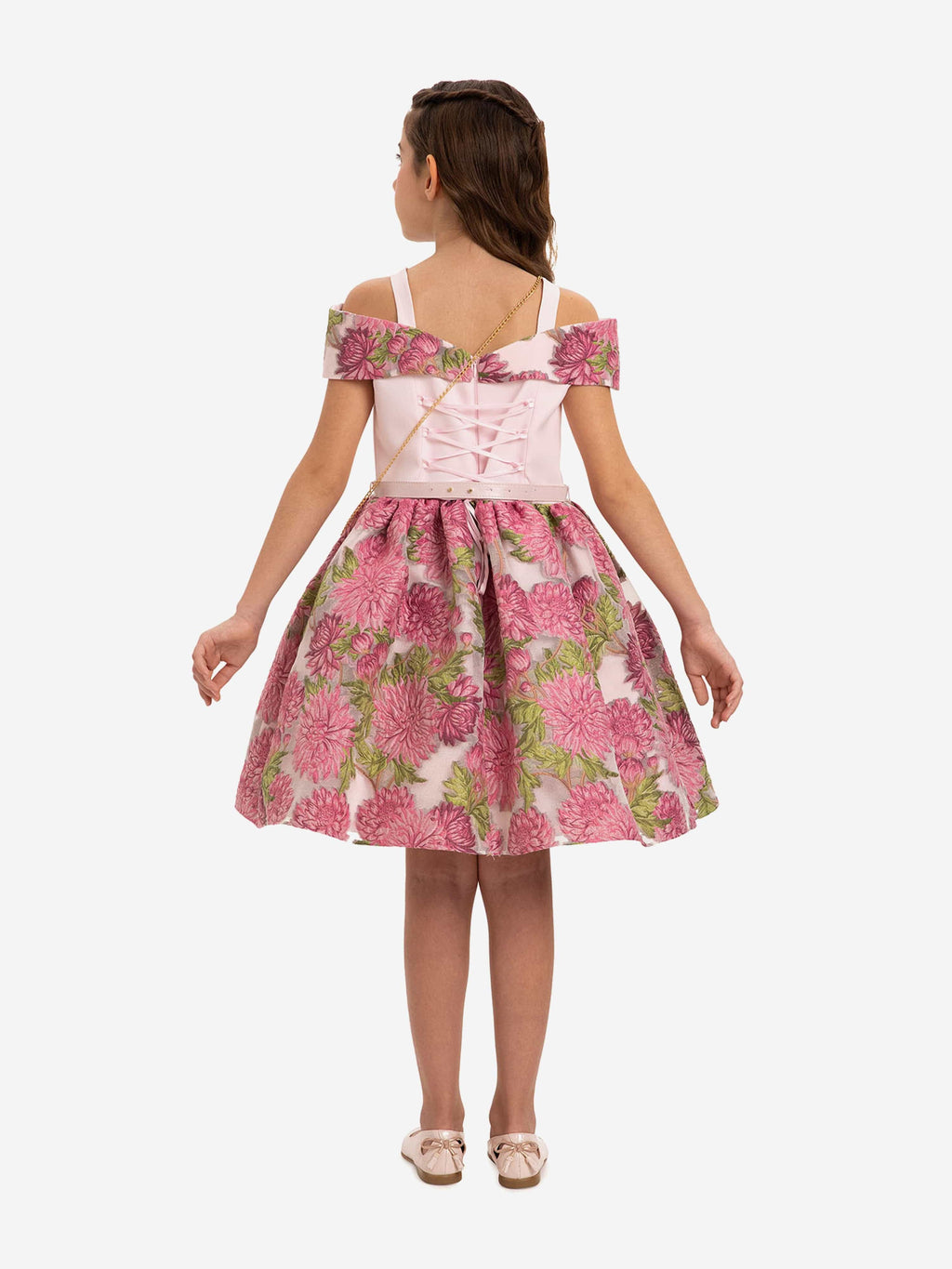 DRESS & Fleur Girls Pink Jacquard Floral Dress and Bag Set