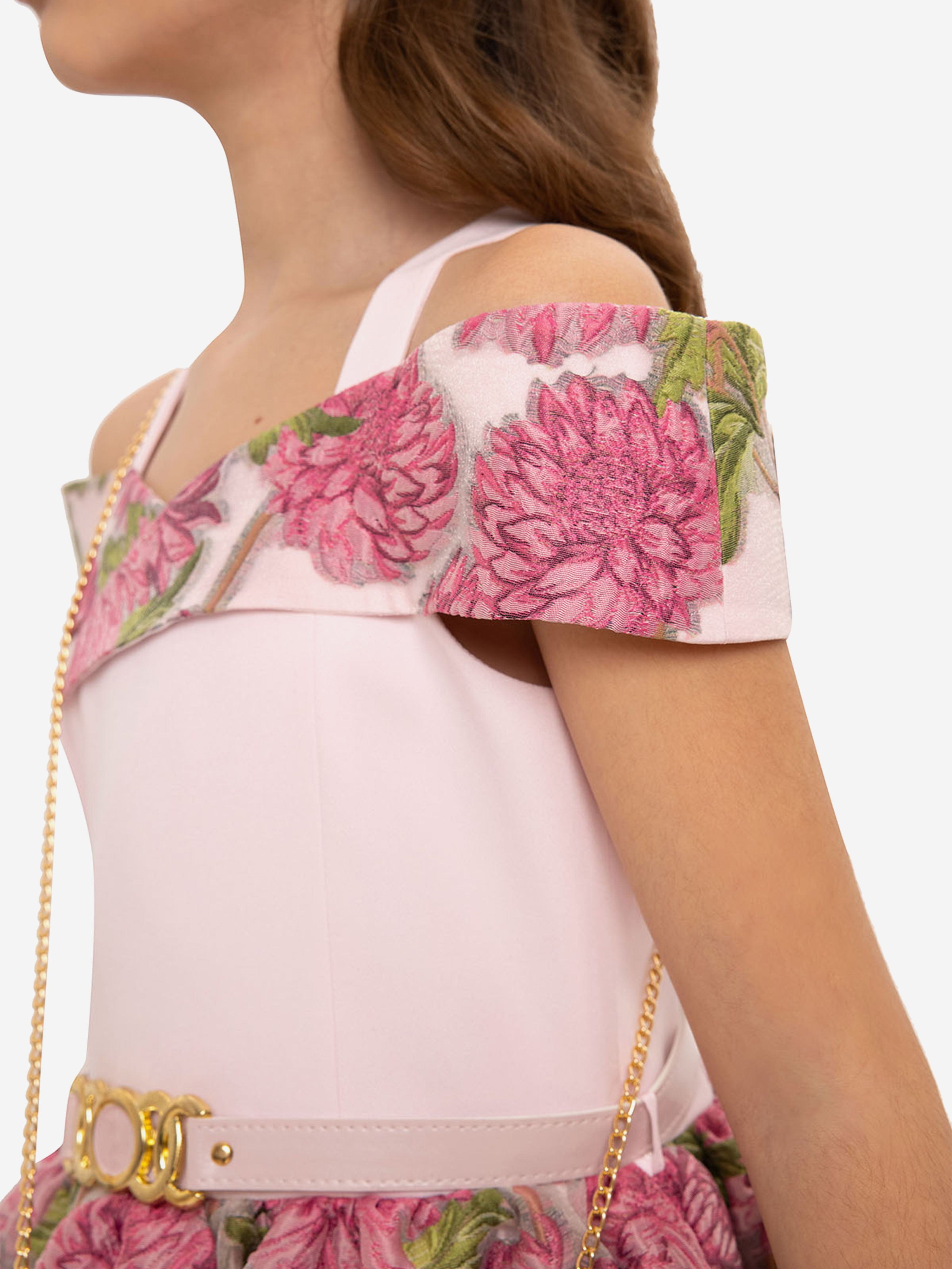 DRESS & Fleur Girls Pink Jacquard Floral Dress and Bag Set