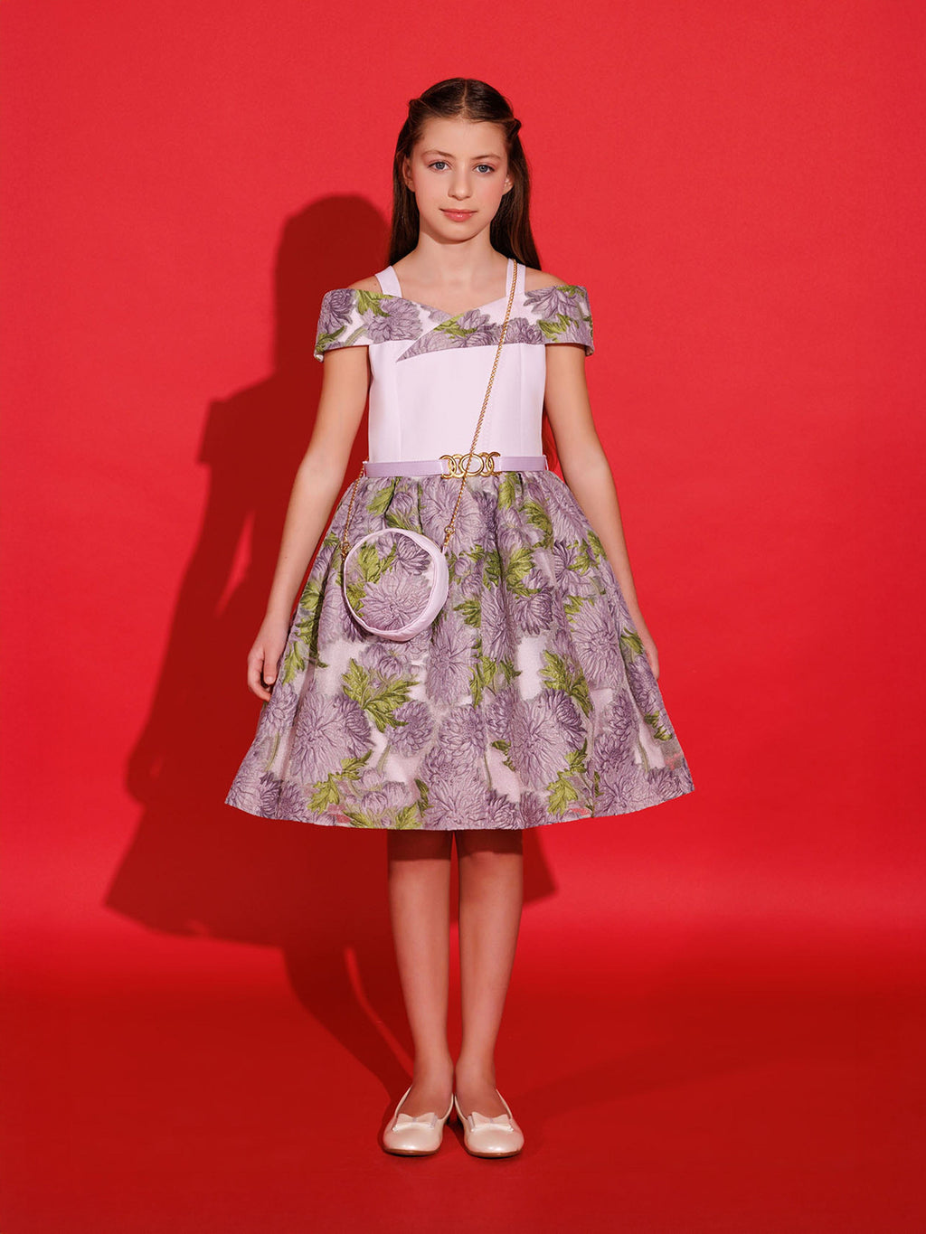 DRESS & Fleur Girls Purple Jacquard Floral Dress and Bag Set
