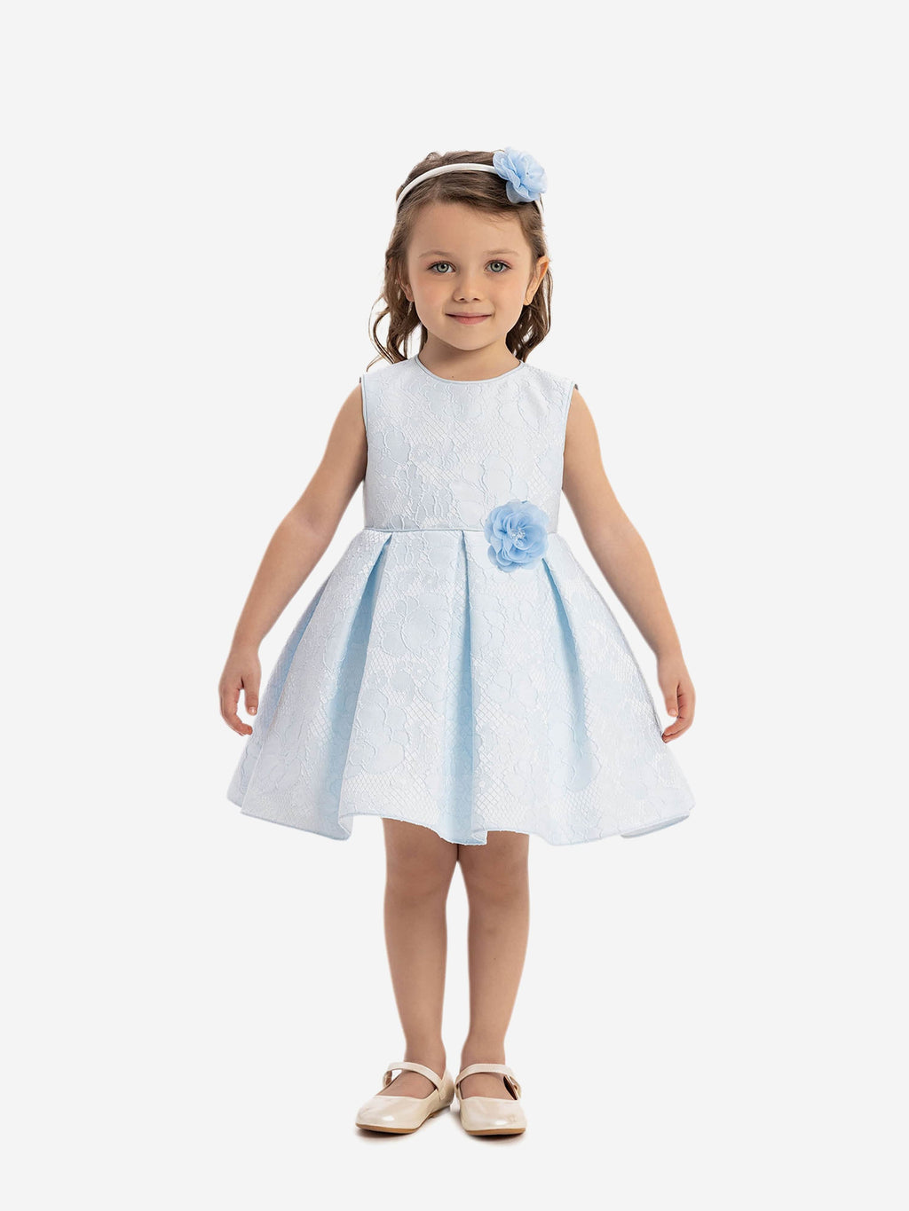 DRESS & Fleur Baby Girls Blue Floral Applique Flower Dress – Cotton Lined