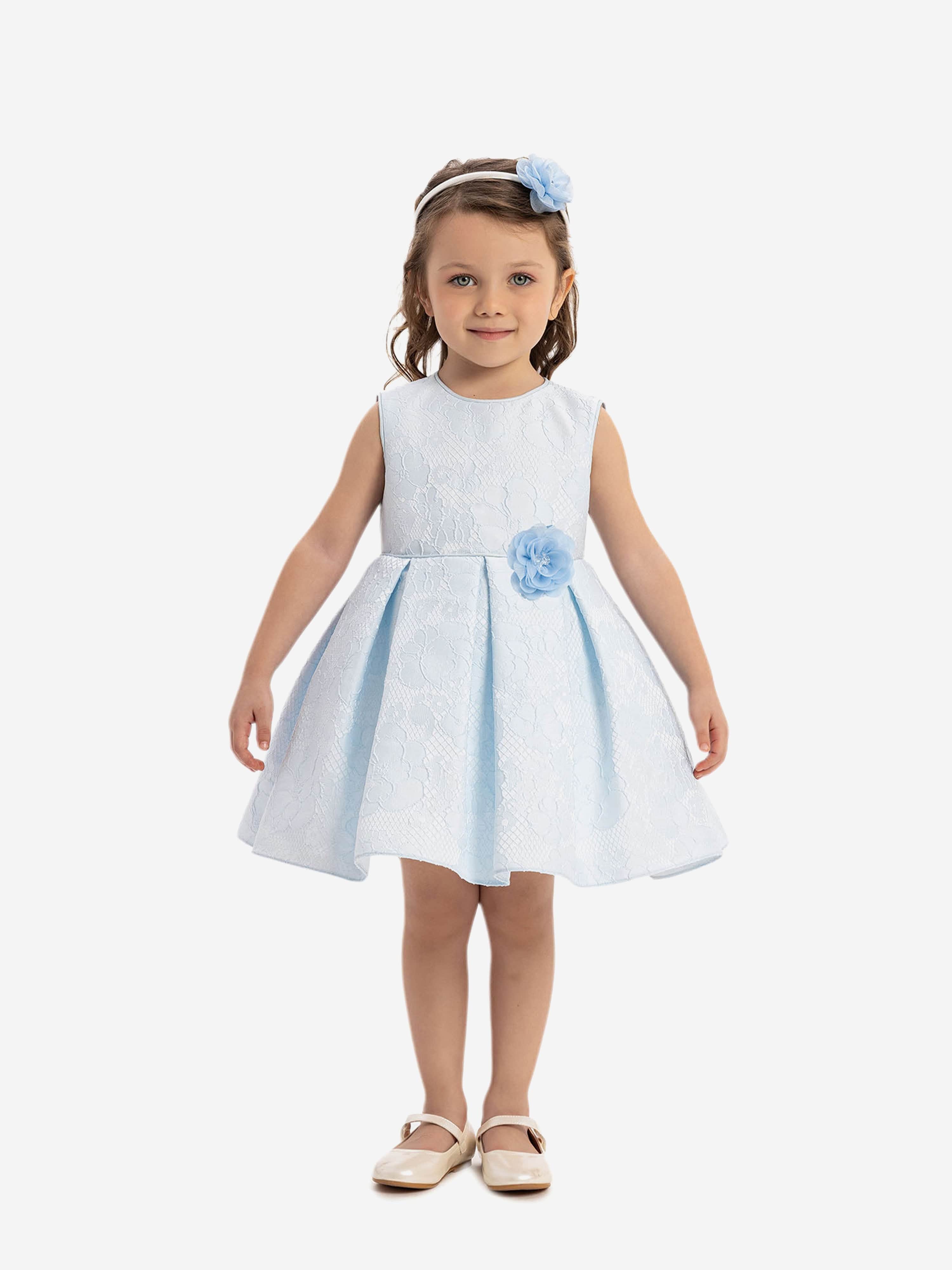 DRESS & Fleur Baby Girls Blue Floral Applique Flower Dress – Cotton Lined