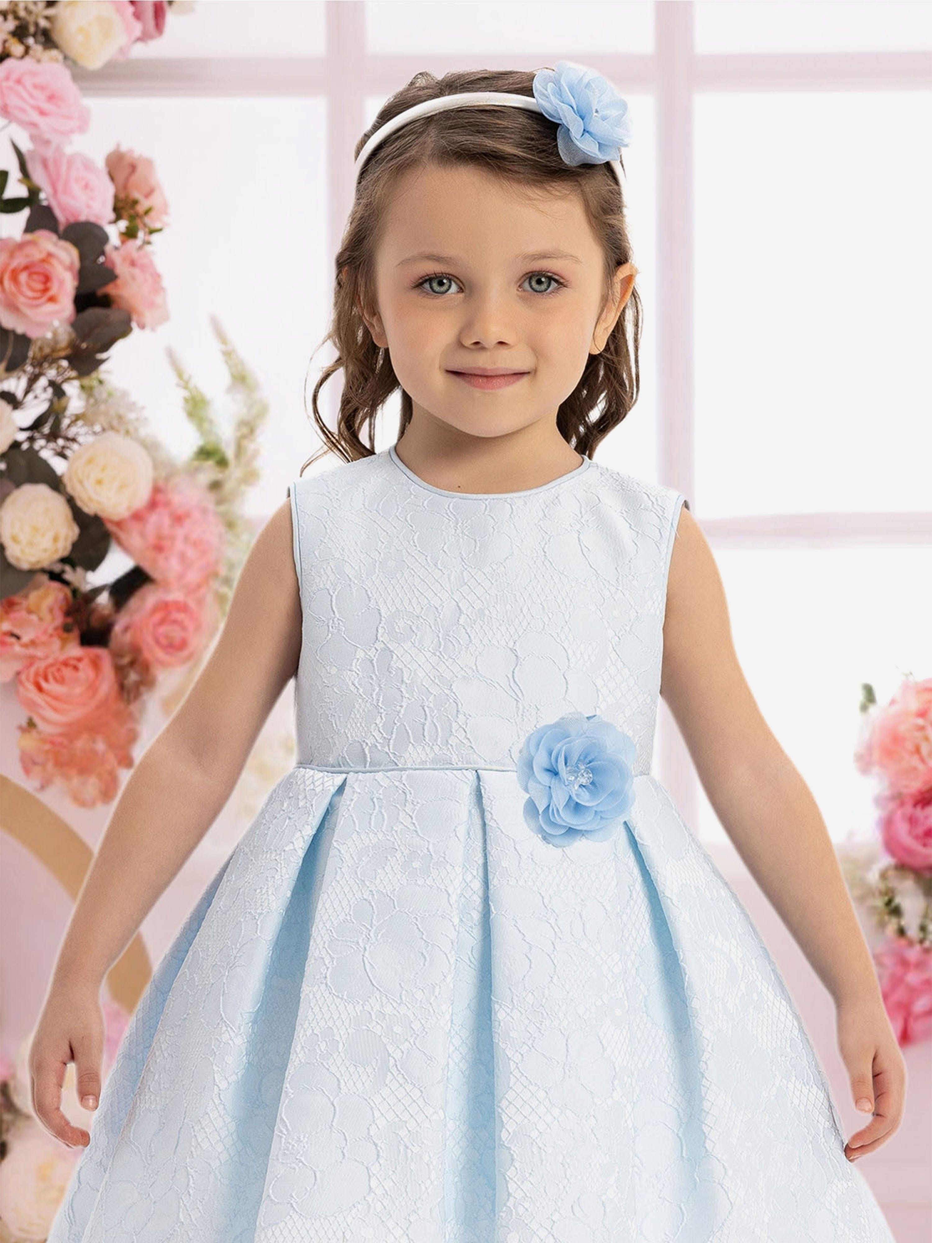 DRESS & Fleur Baby Girls Blue Floral Applique Flower Dress – Cotton Lined