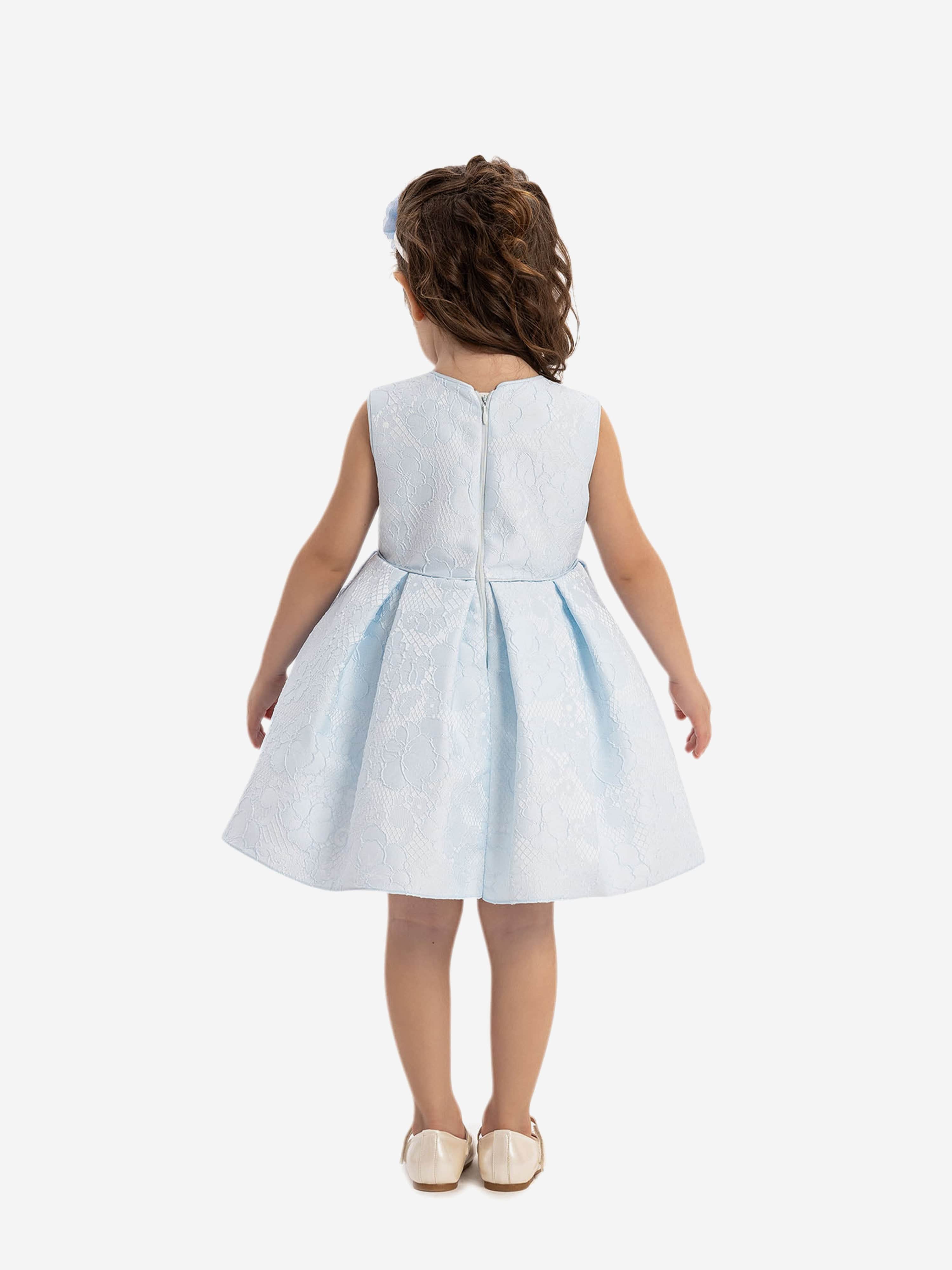 DRESS & Fleur Baby Girls Blue Floral Applique Flower Dress – Cotton Lined