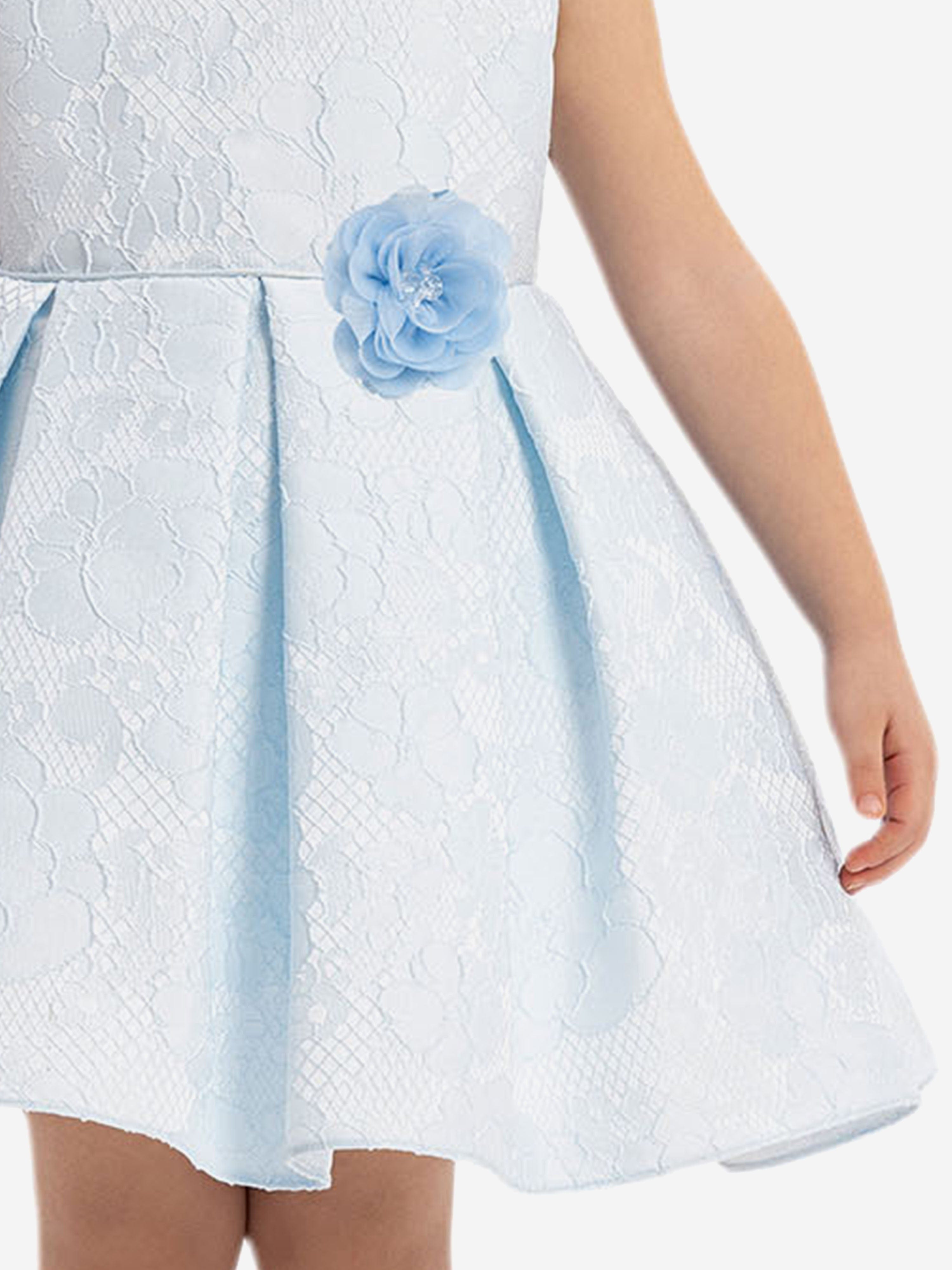 DRESS & Fleur Baby Girls Blue Floral Applique Flower Dress – Cotton Lined
