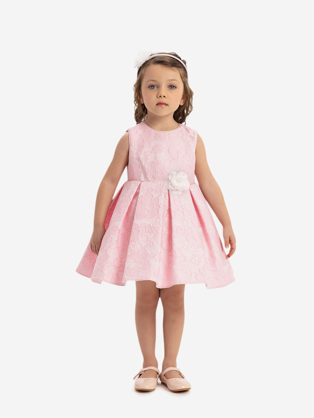 DRESS & Fleur Baby Girls Pink Flower Dress with Floral Applique