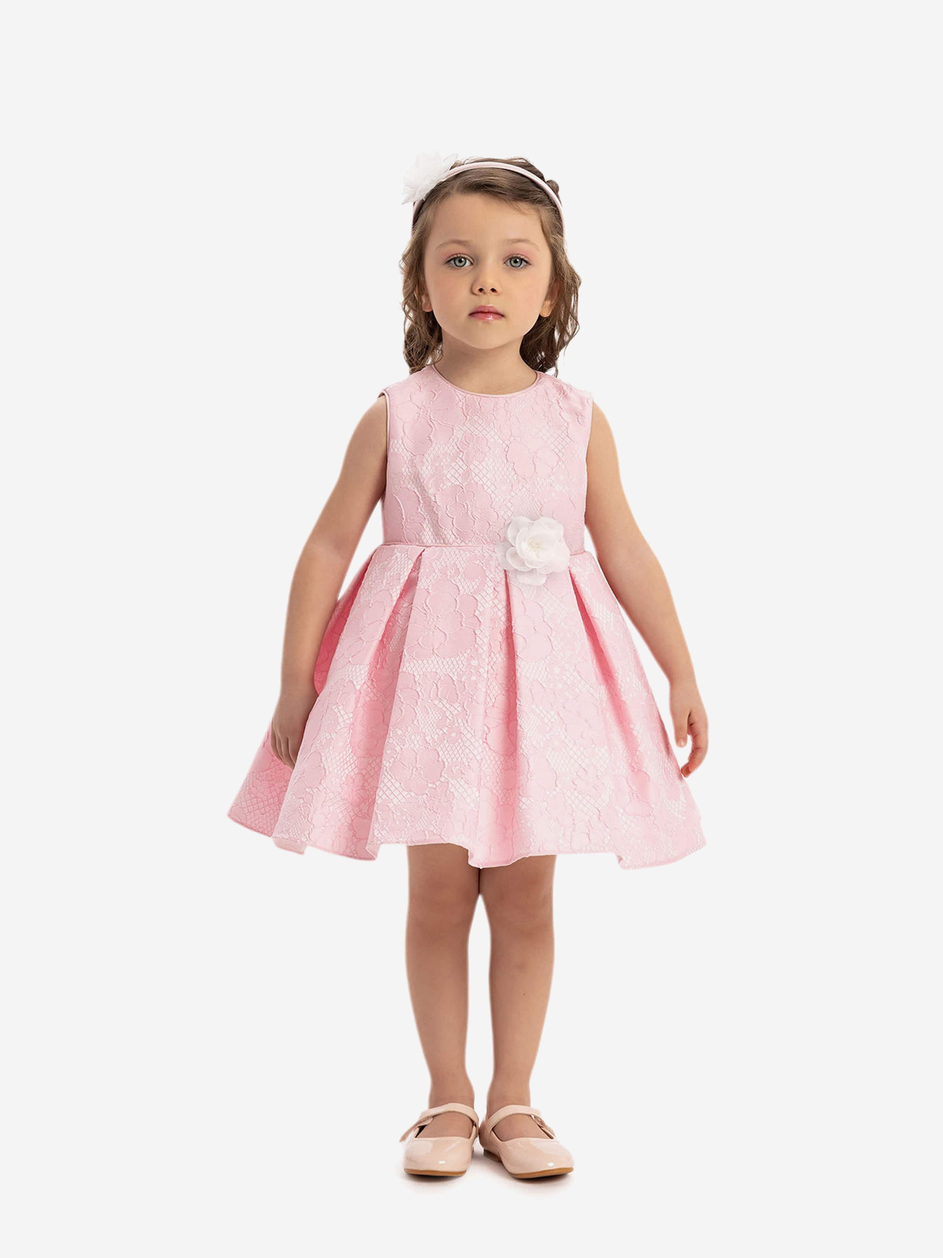 DRESS & Fleur Baby Girls Pink Flower Dress with Floral Applique