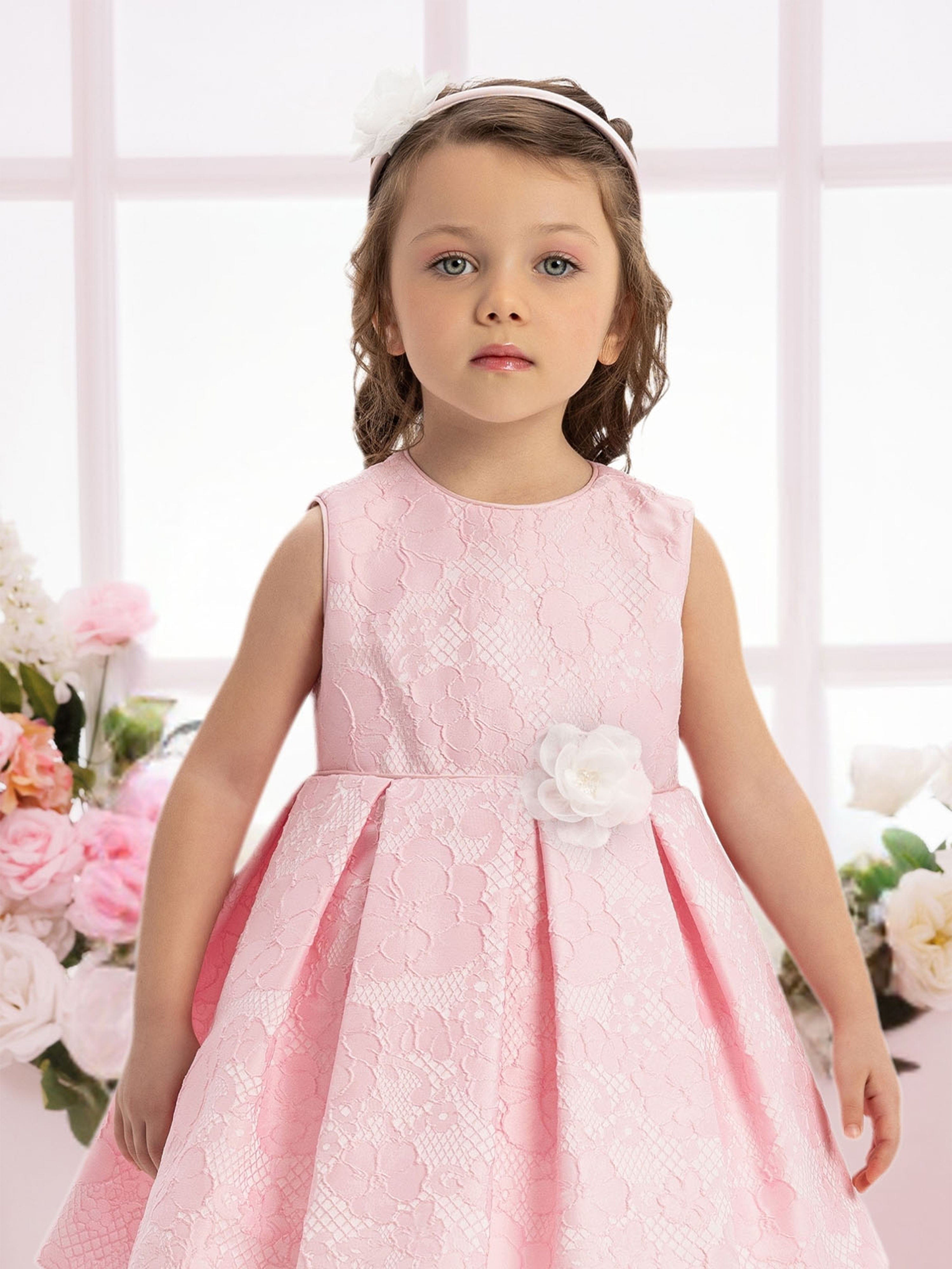DRESS & Fleur Baby Girls Pink Flower Dress with Floral Applique