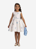 DRESS & Fleur Girls Blue Jacquard Party Dress with Matching Bag