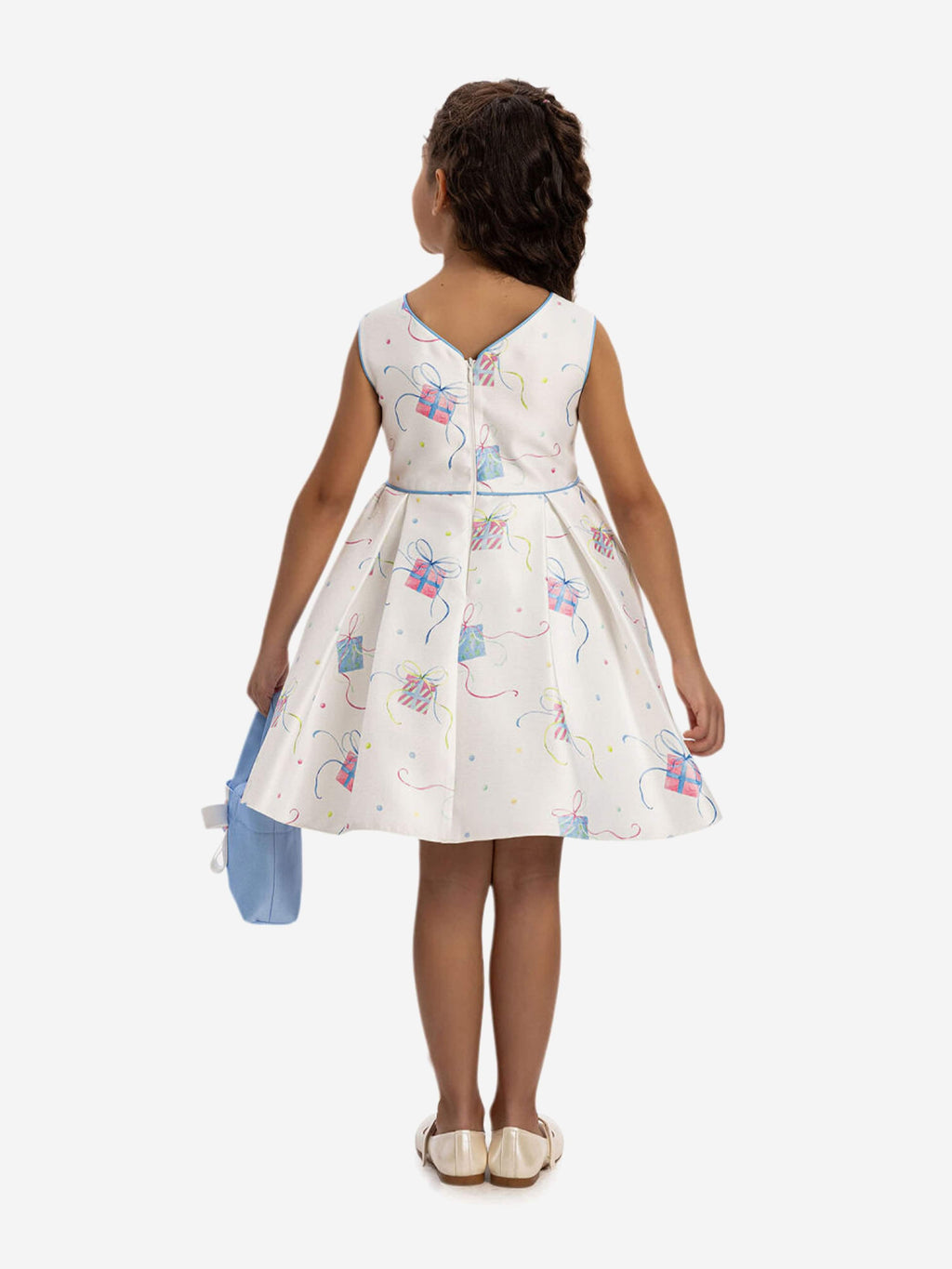 DRESS & Fleur Girls Blue Jacquard Party Dress with Matching Bag