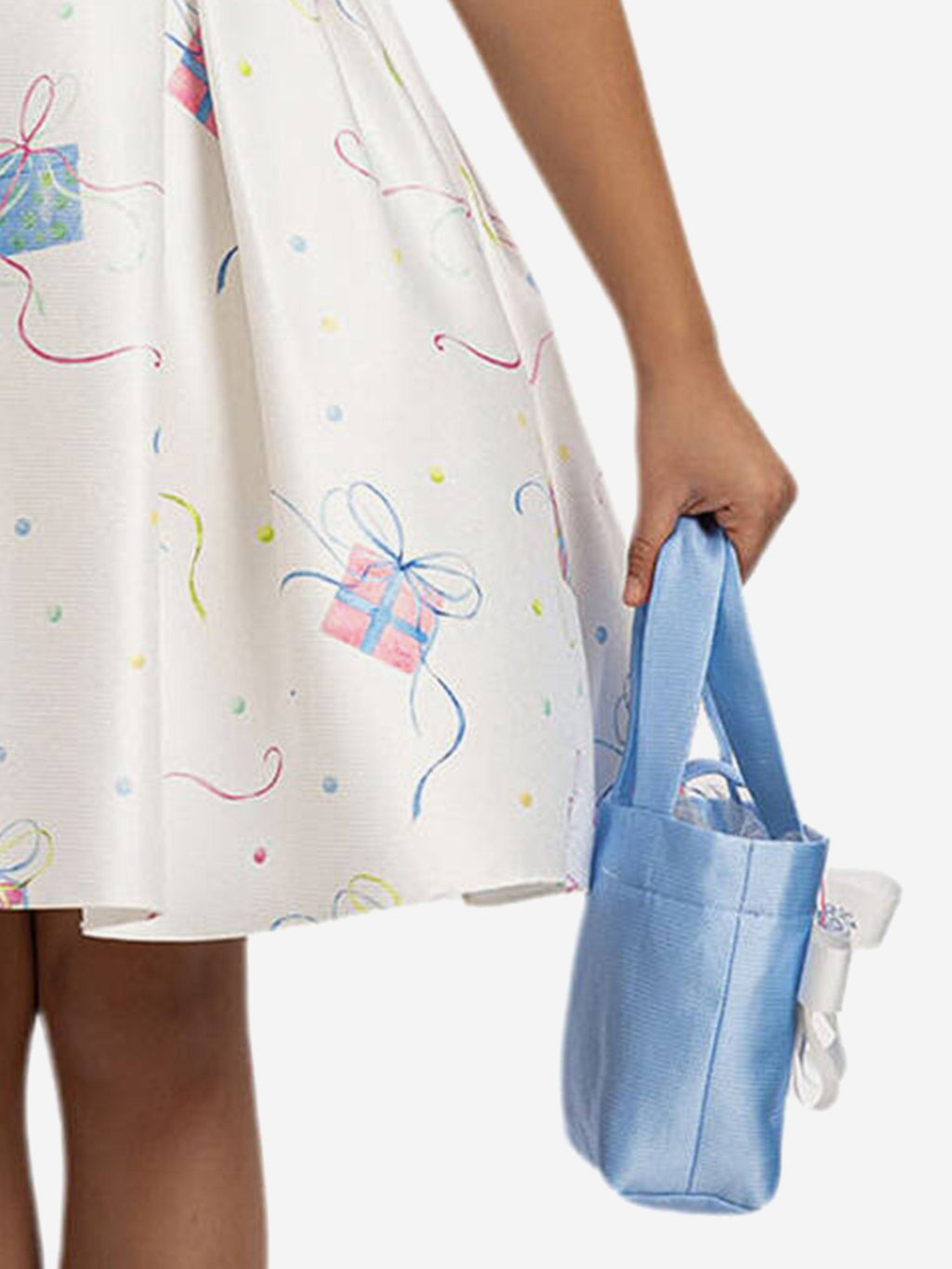 DRESS & Fleur Girls Blue Jacquard Party Dress with Matching Bag
