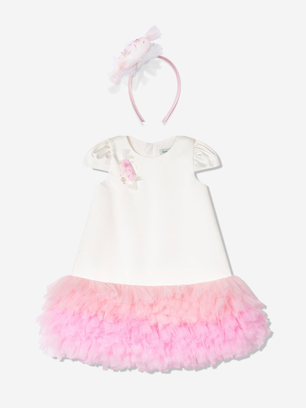 DRESS & Fleur Girls Ivory Tulle Occasion Dress with Floral Headband