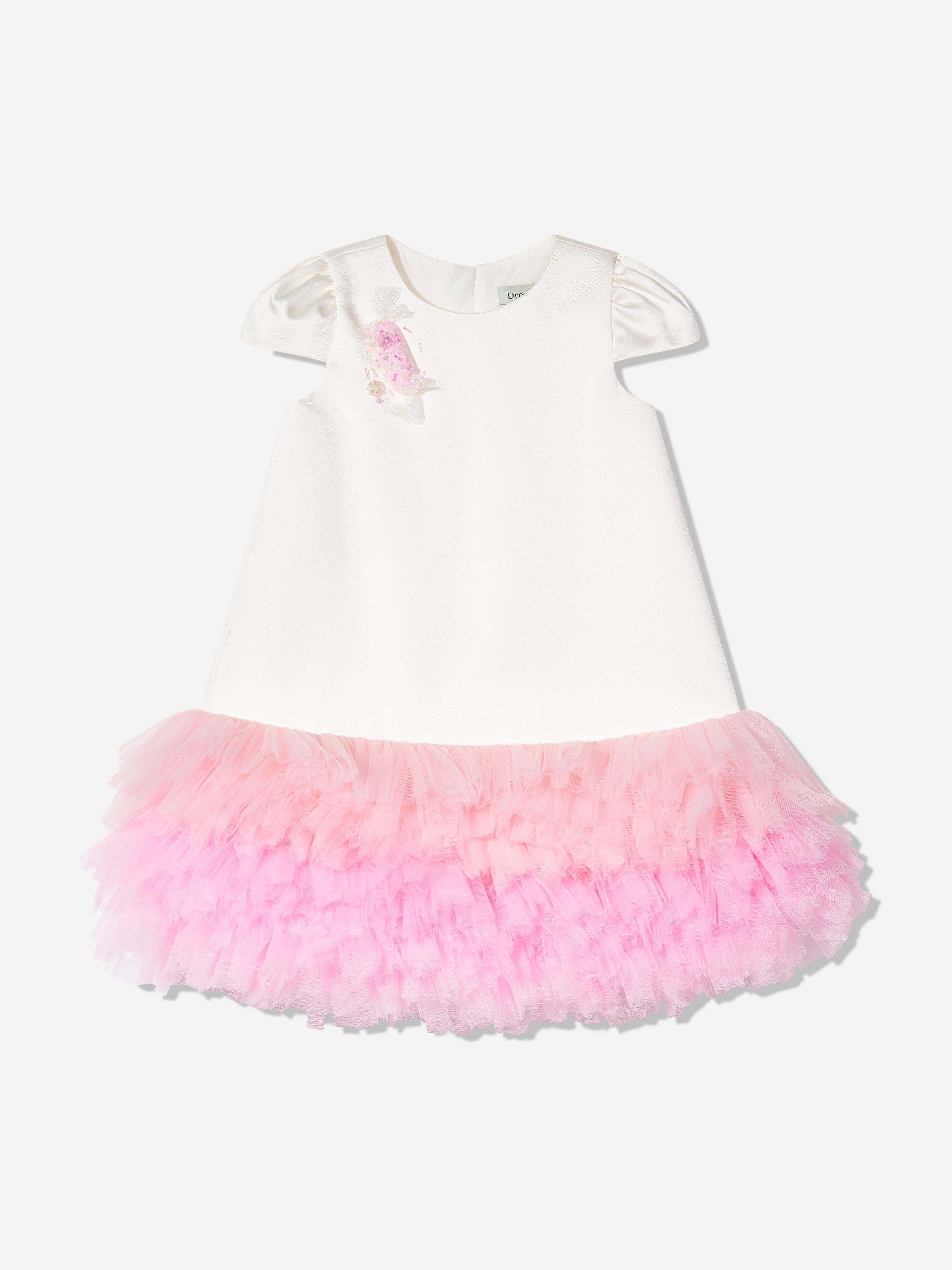 DRESS & Fleur Girls Ivory Tulle Occasion Dress with Floral Headband