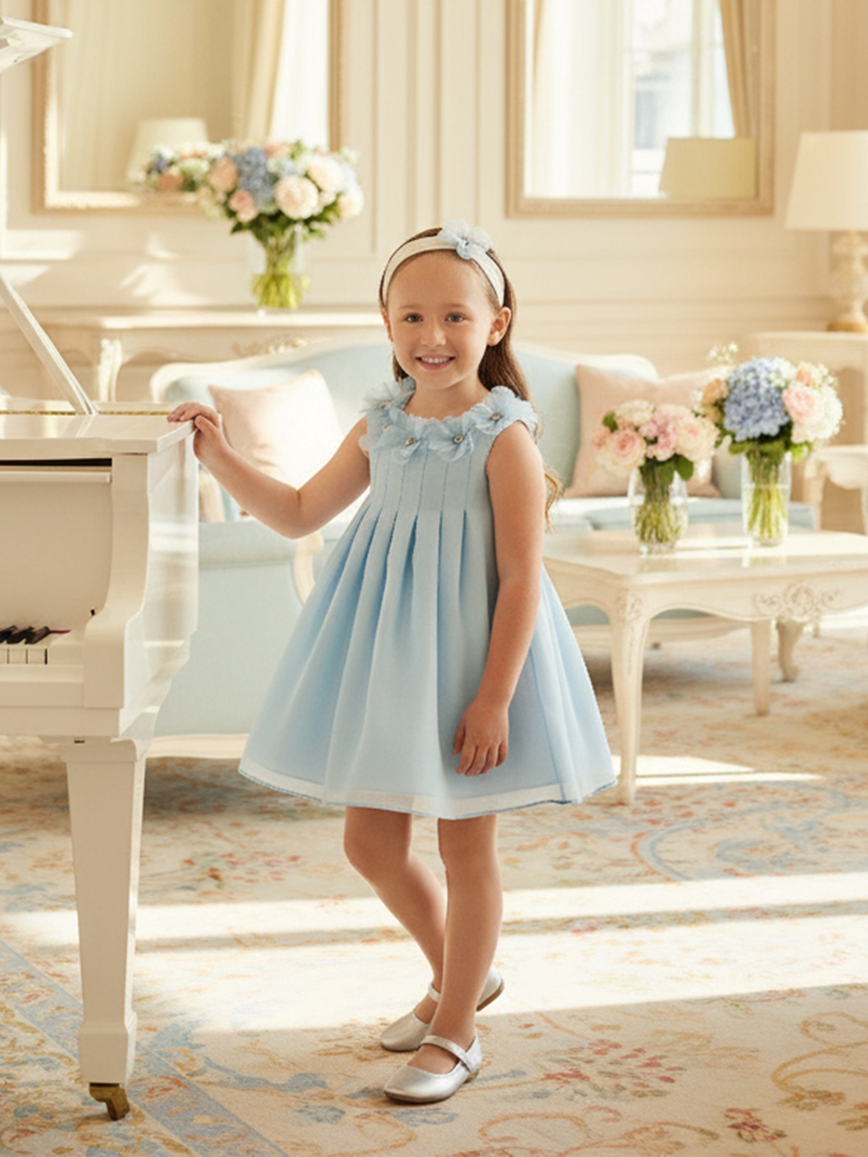 DRESS & Fleur Baby Girls Blue Organza Occasion Dress with Headband
