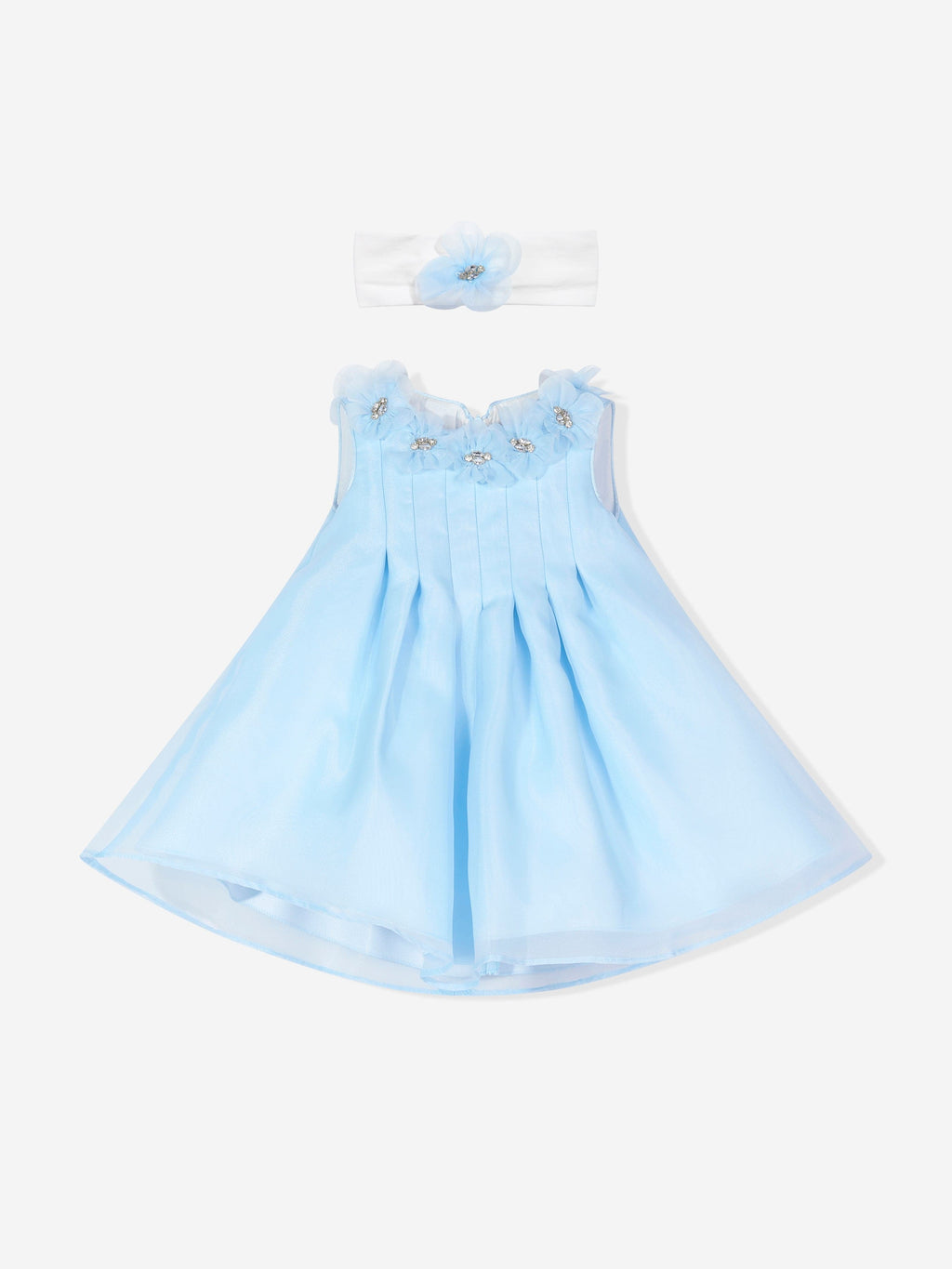 DRESS & Fleur Baby Girls Blue Organza Occasion Dress with Headband
