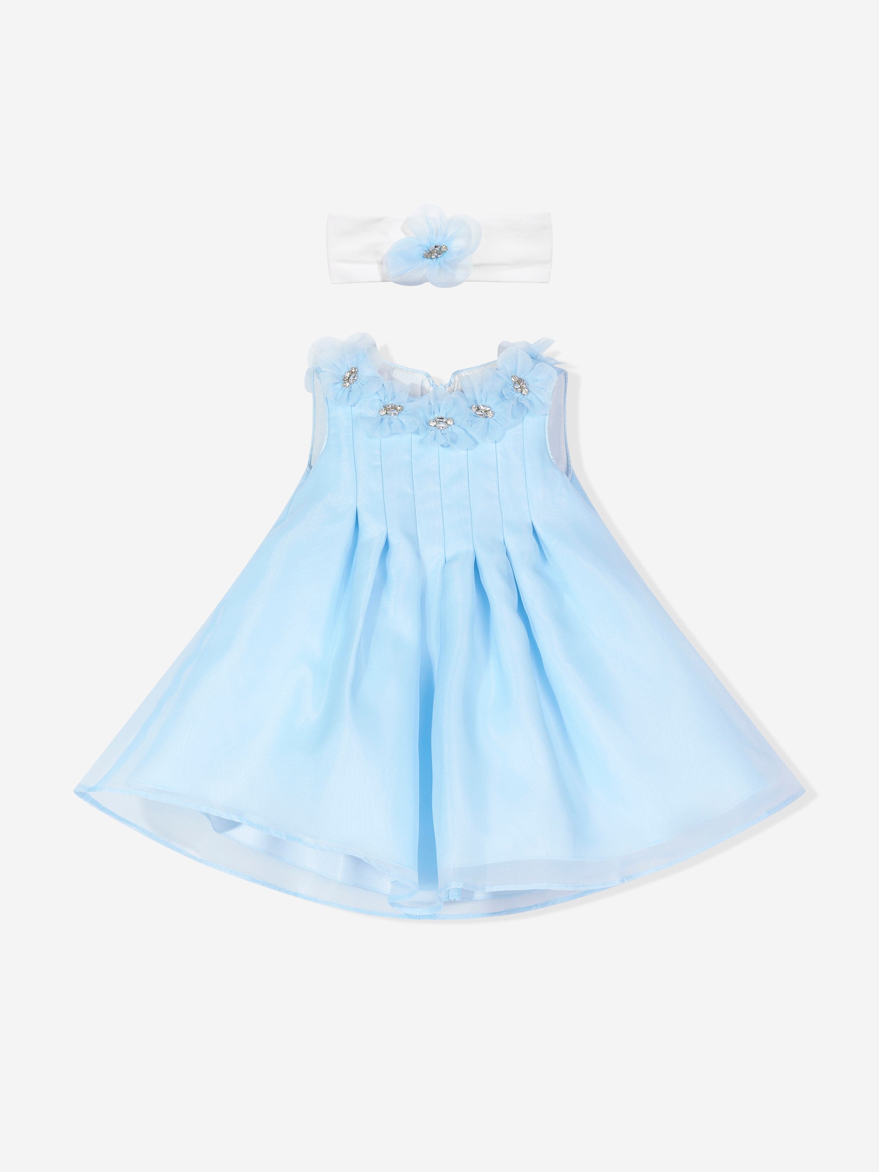 DRESS & Fleur Baby Girls Blue Organza Occasion Dress with Headband