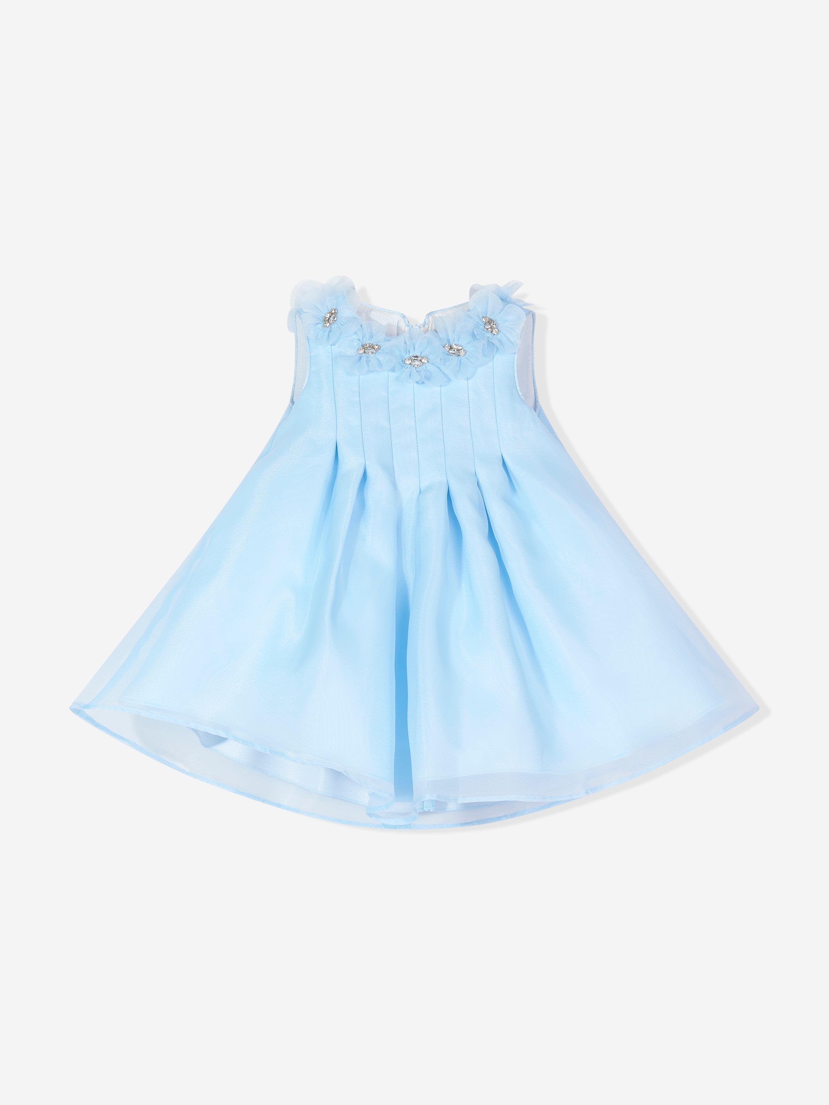 DRESS & Fleur Baby Girls Blue Organza Occasion Dress with Headband
