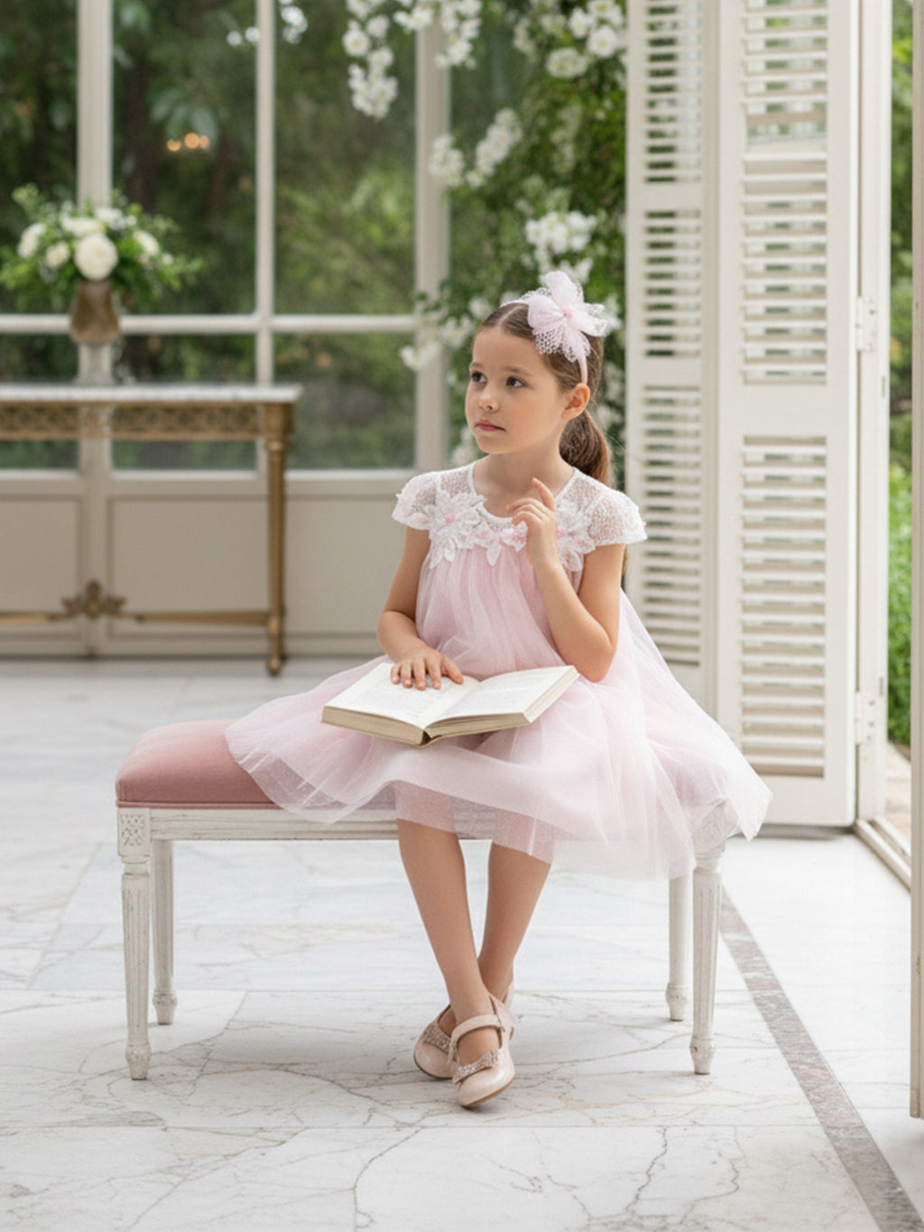 DRESS & Fleur Girls Pink Flower Occasion Dress with Headband