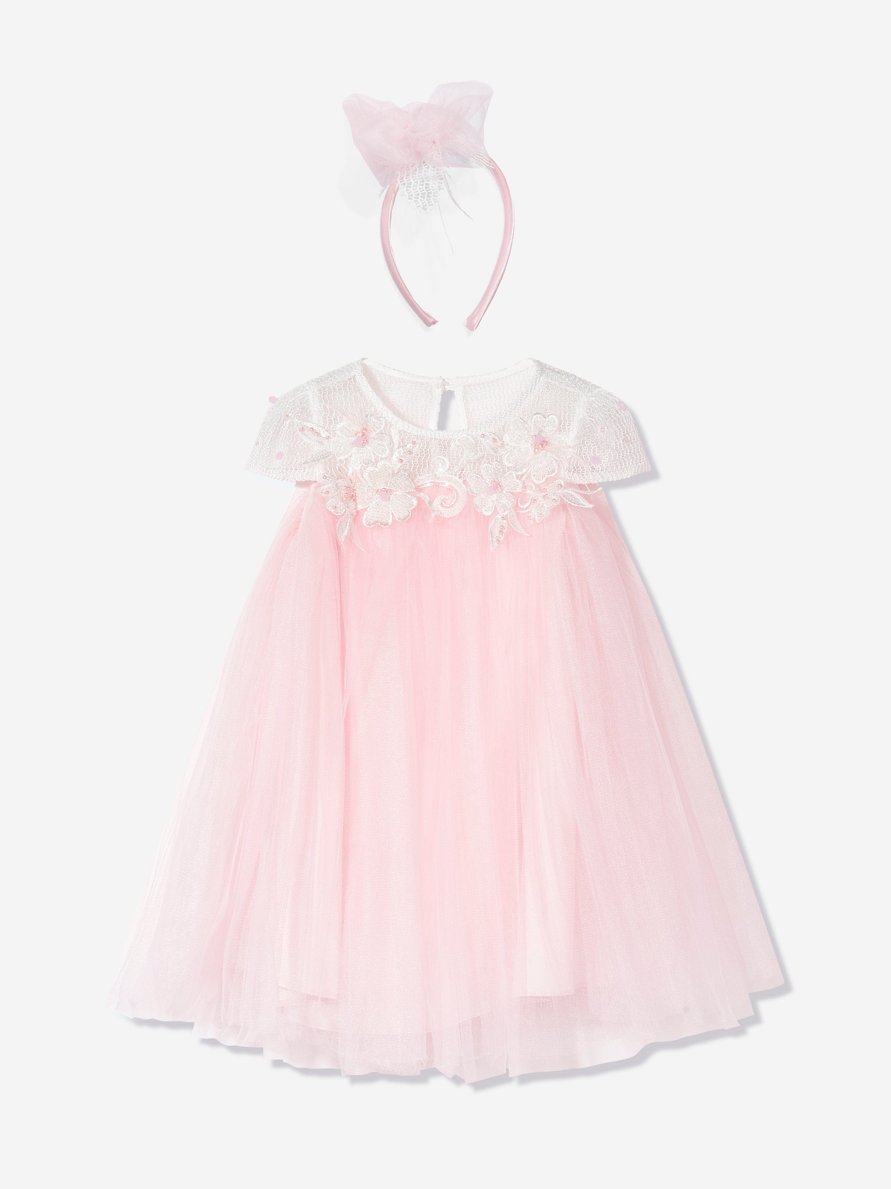 DRESS & Fleur Girls Pink Flower Occasion Dress with Headband