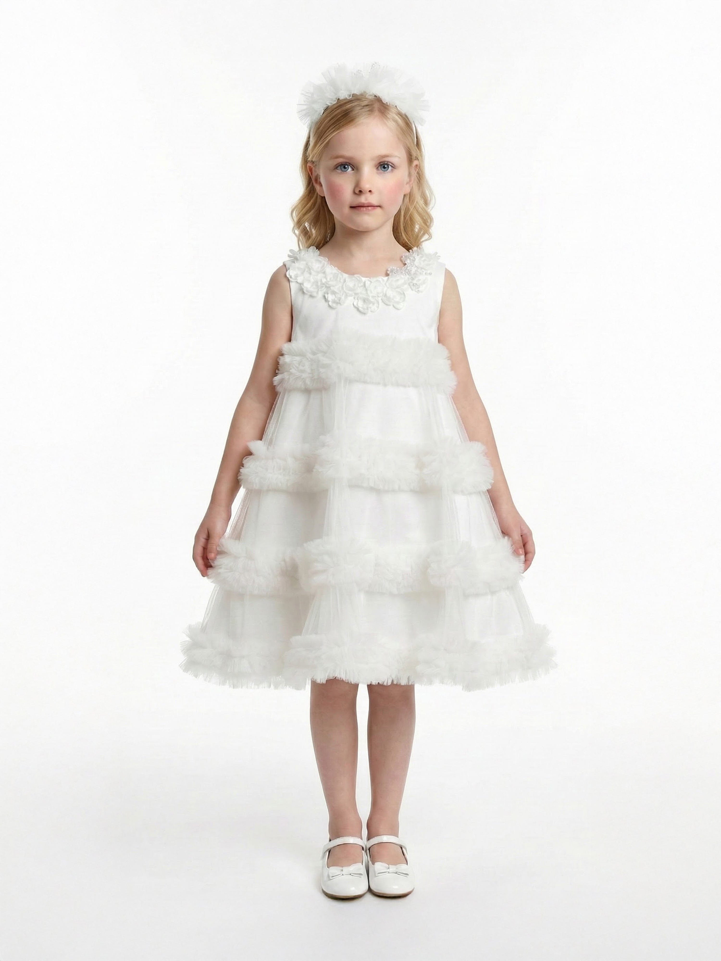 DRESS & Fleur Girls Ivory Tulle Occasion Dress and Headband Set