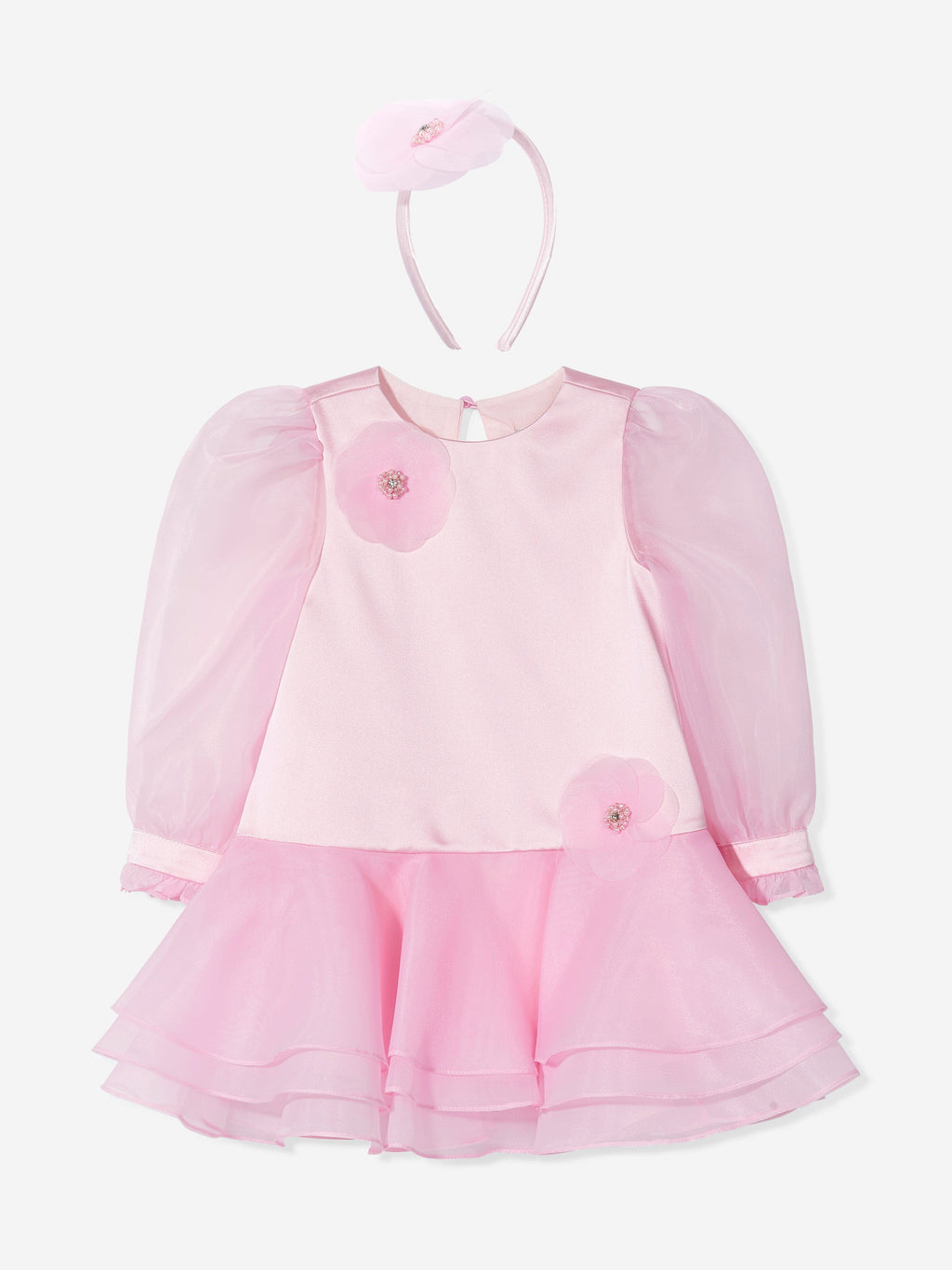 DRESS & Fleur Girls Pink Organza Flower Occasion Dress with Headband