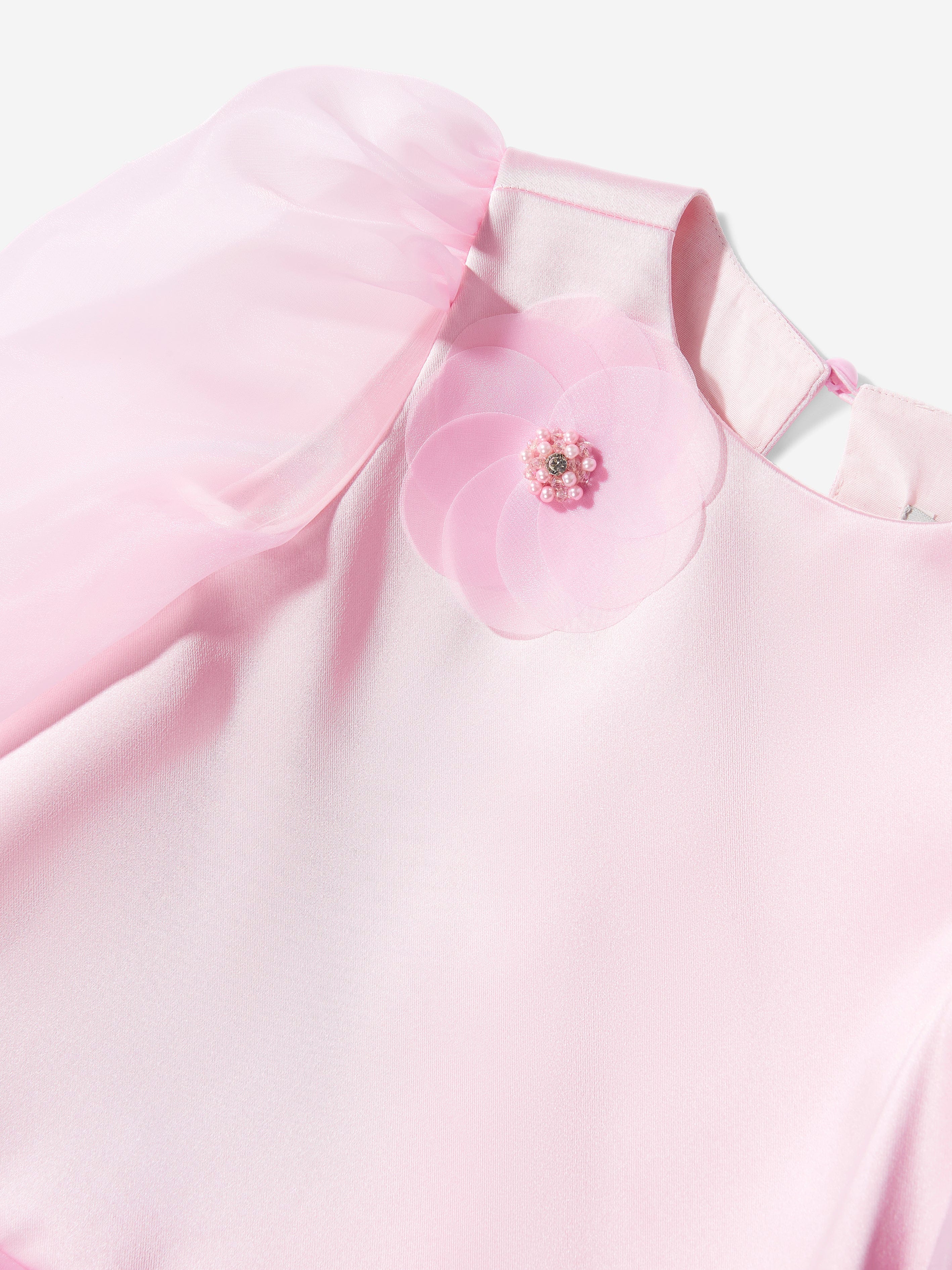 DRESS & Fleur Girls Pink Organza Flower Occasion Dress with Headband