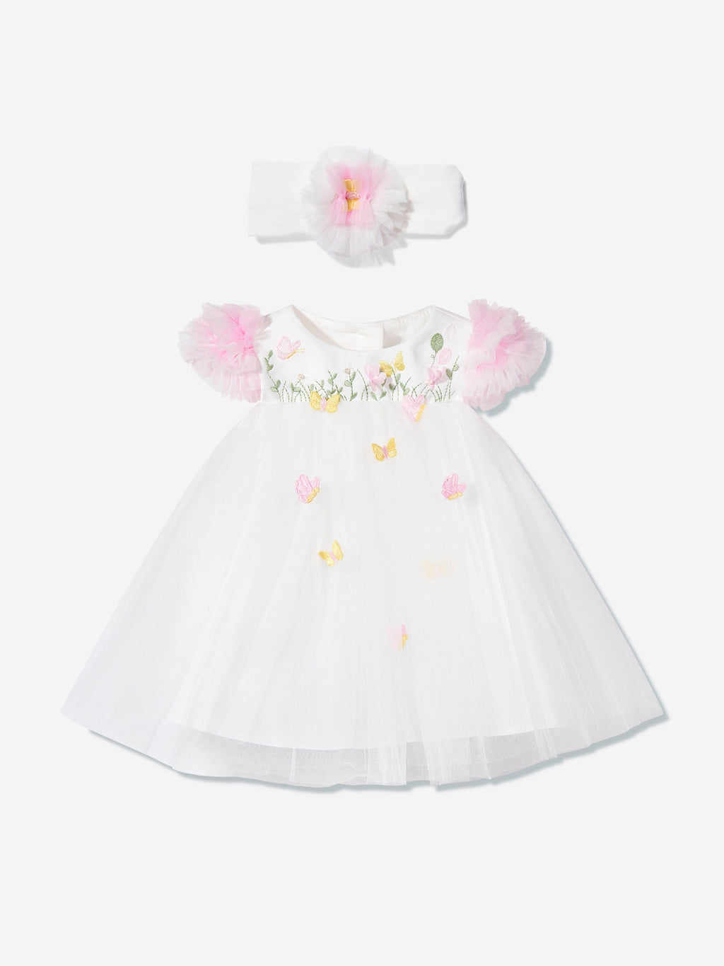 Dress & Fleur Baby Girls Ivory Lace Occasion Dress with Headband