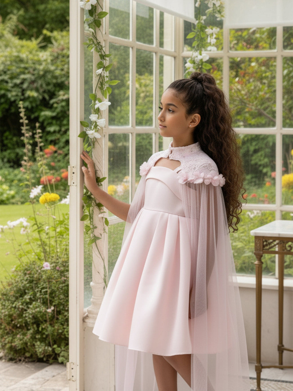 DRESS & Fleur Girls Pink Floral Occasion Dress and Detachable Cape Set
