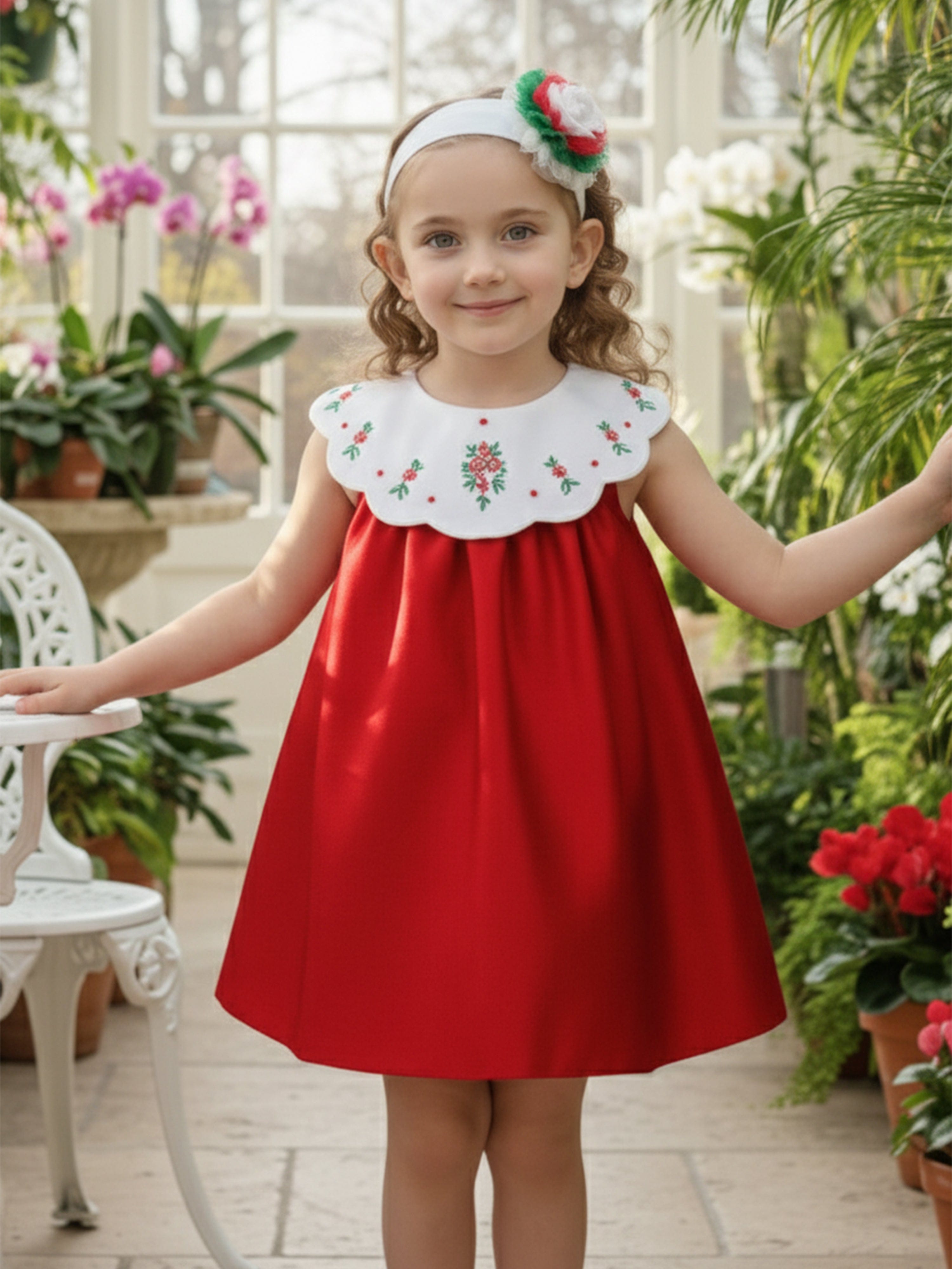 DRESS & Fleur Baby Girls Floral Embroidered Occasion Dress in Red