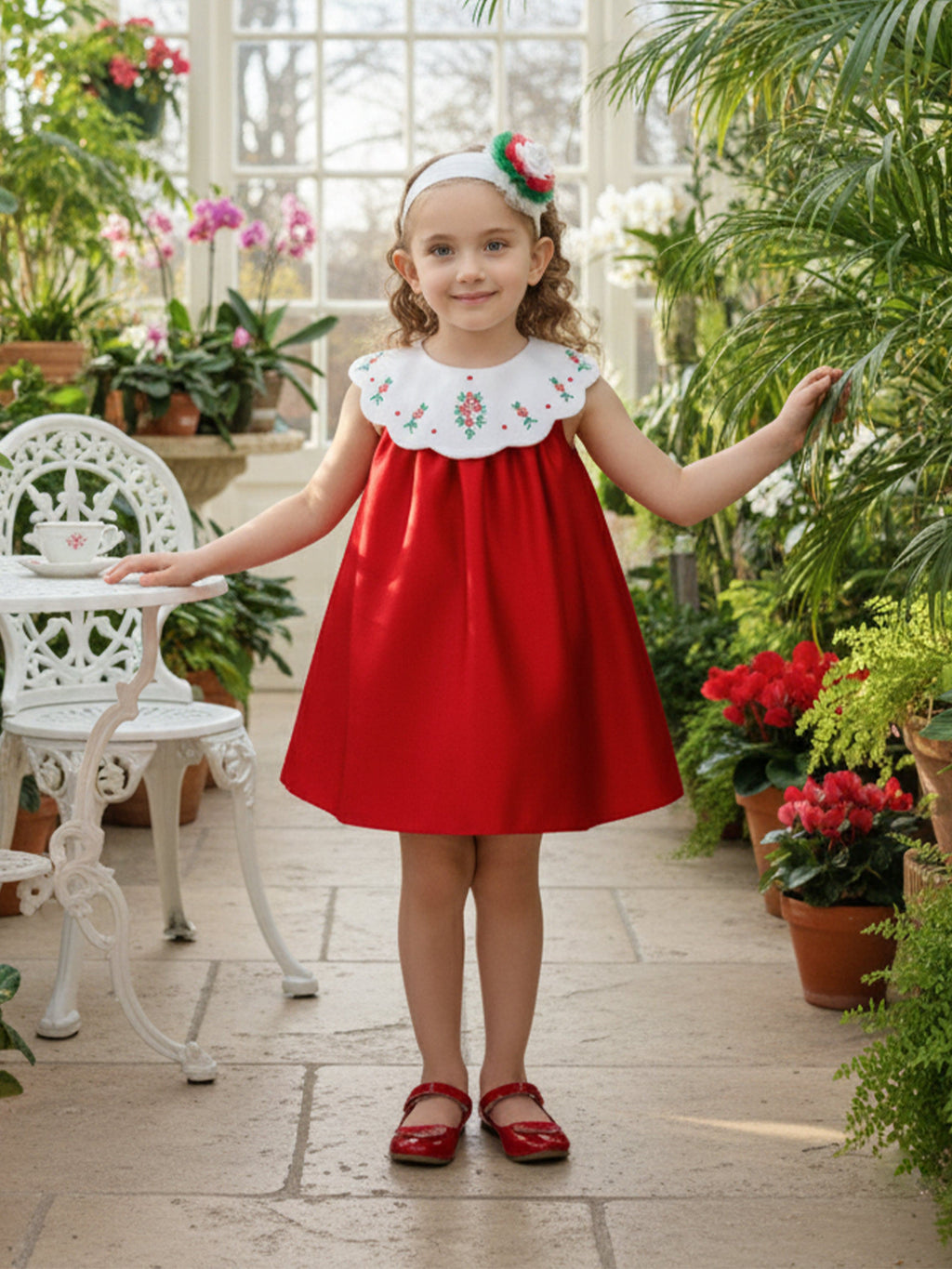 DRESS & Fleur Baby Girls Floral Embroidered Occasion Dress in Red