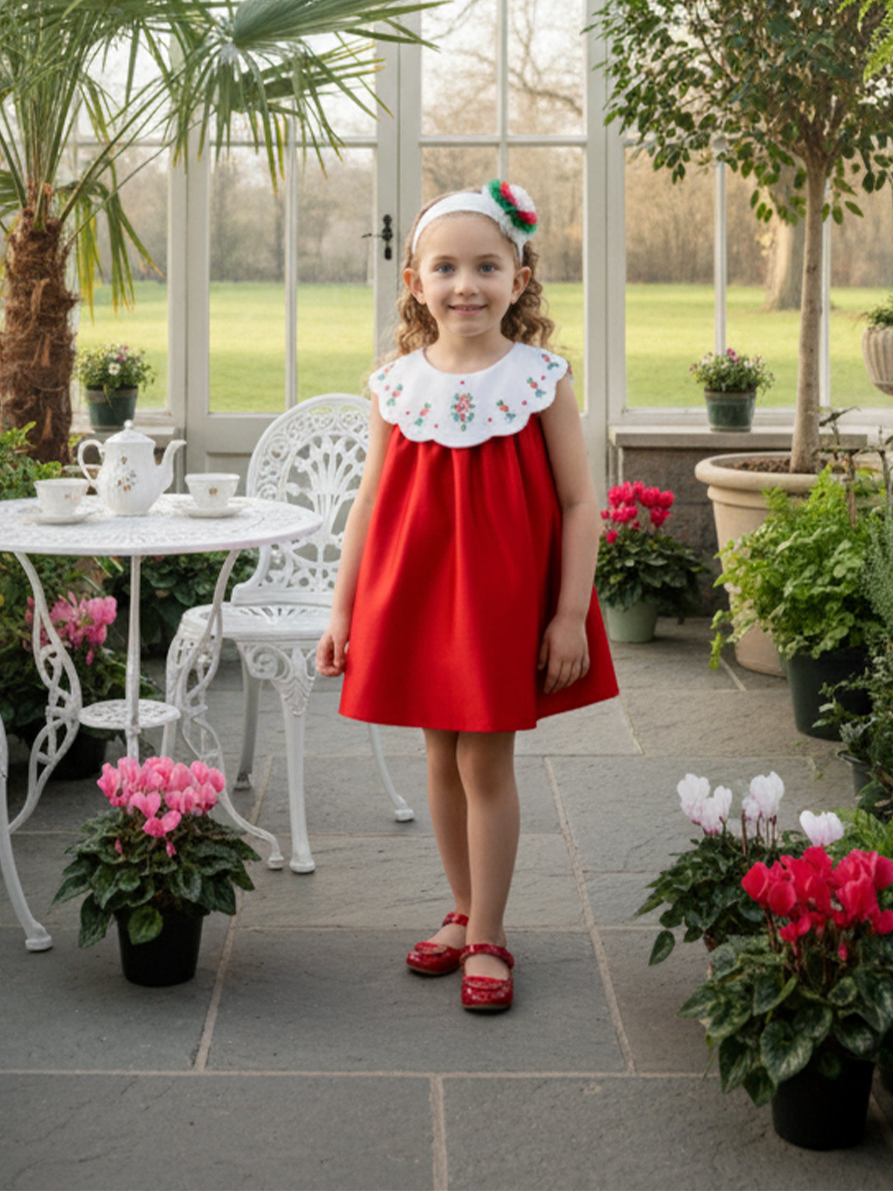 DRESS & Fleur Baby Girls Floral Embroidered Occasion Dress in Red