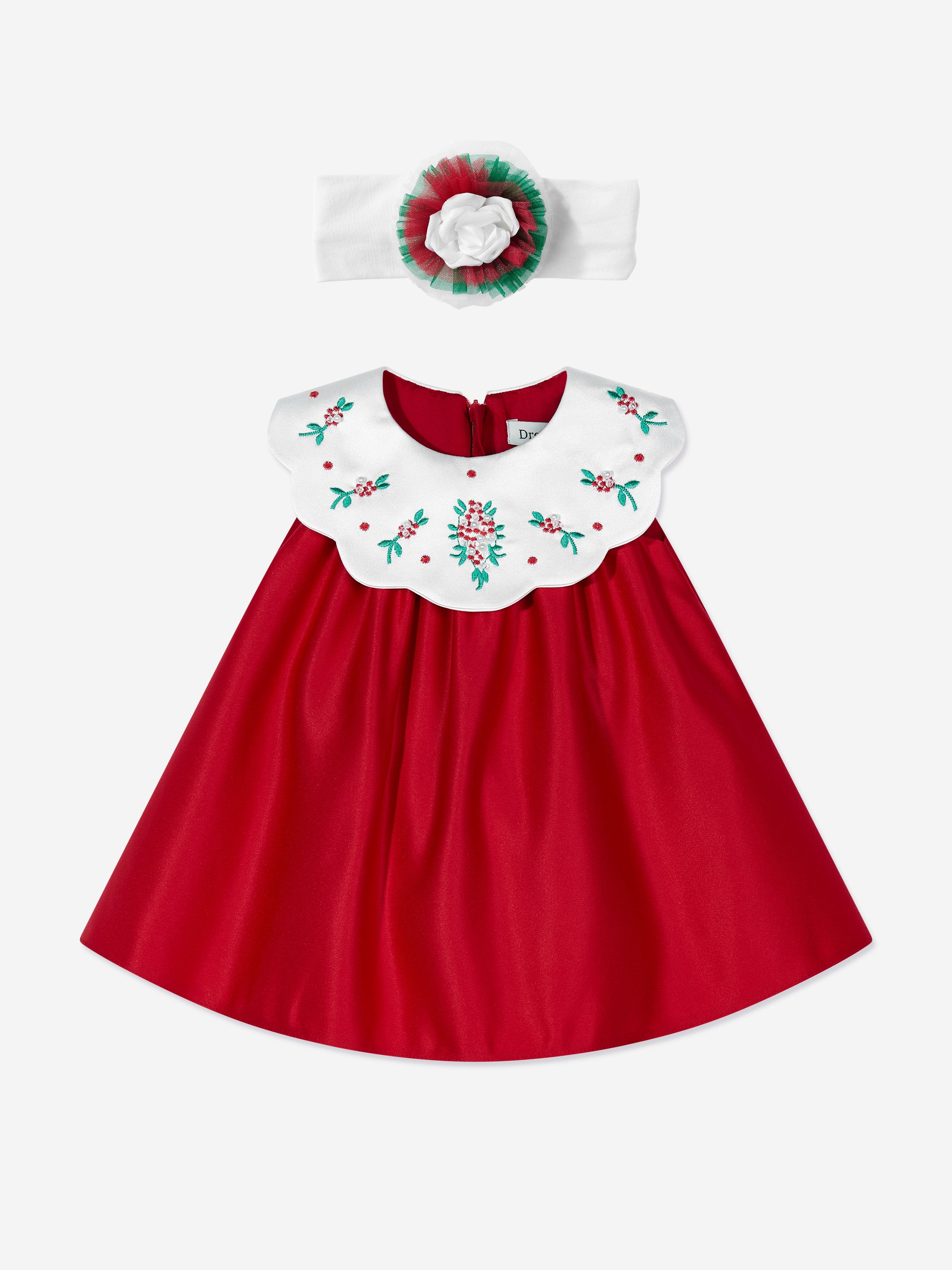 DRESS & Fleur Baby Girls Floral Embroidered Occasion Dress in Red