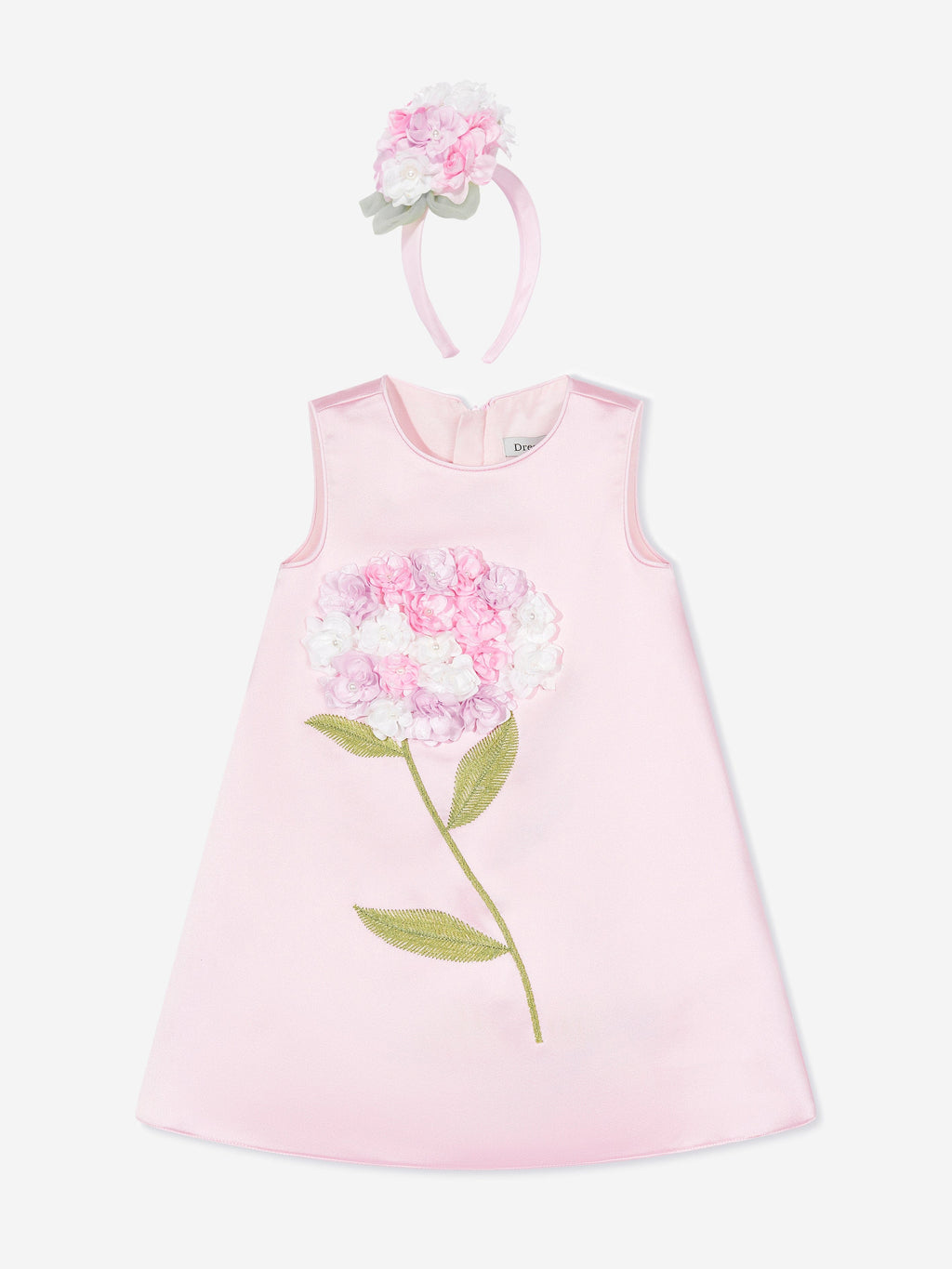 DRESS & Fleur Girls Pink Floral Appliqué Occasion Dress with Headband