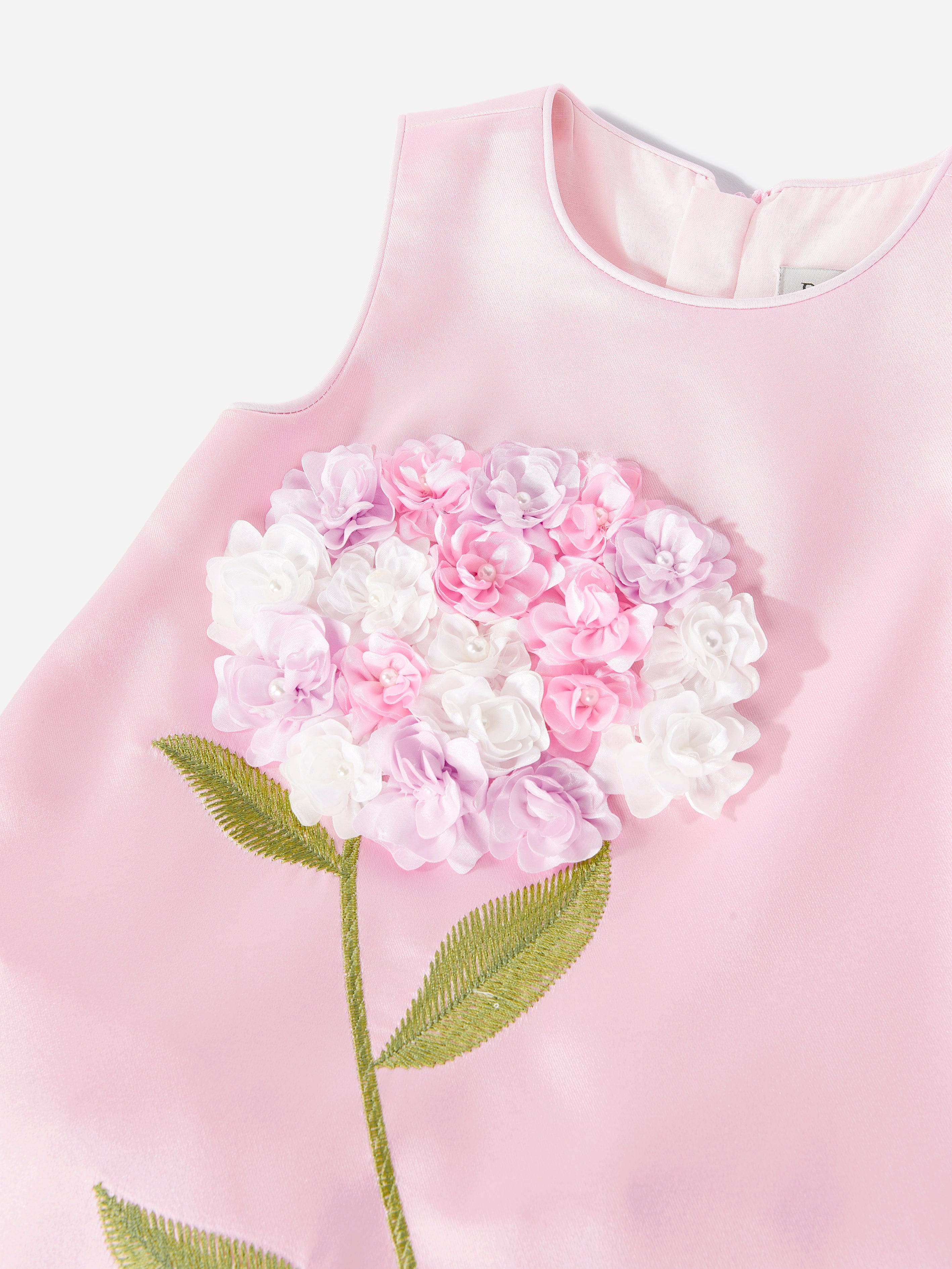 DRESS & Fleur Girls Pink Floral Appliqué Occasion Dress with Headband