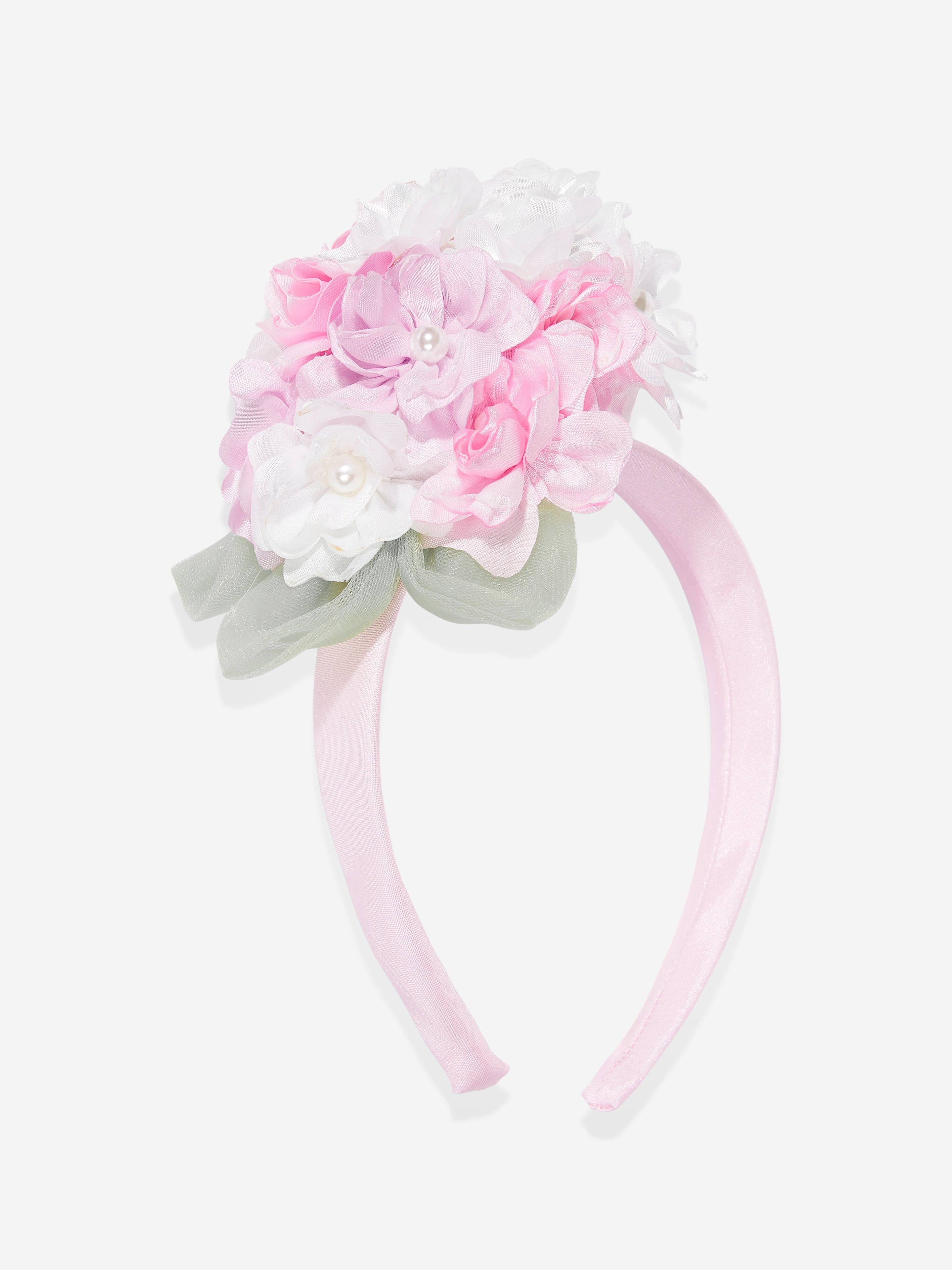 DRESS & Fleur Girls Pink Floral Appliqué Occasion Dress with Headband