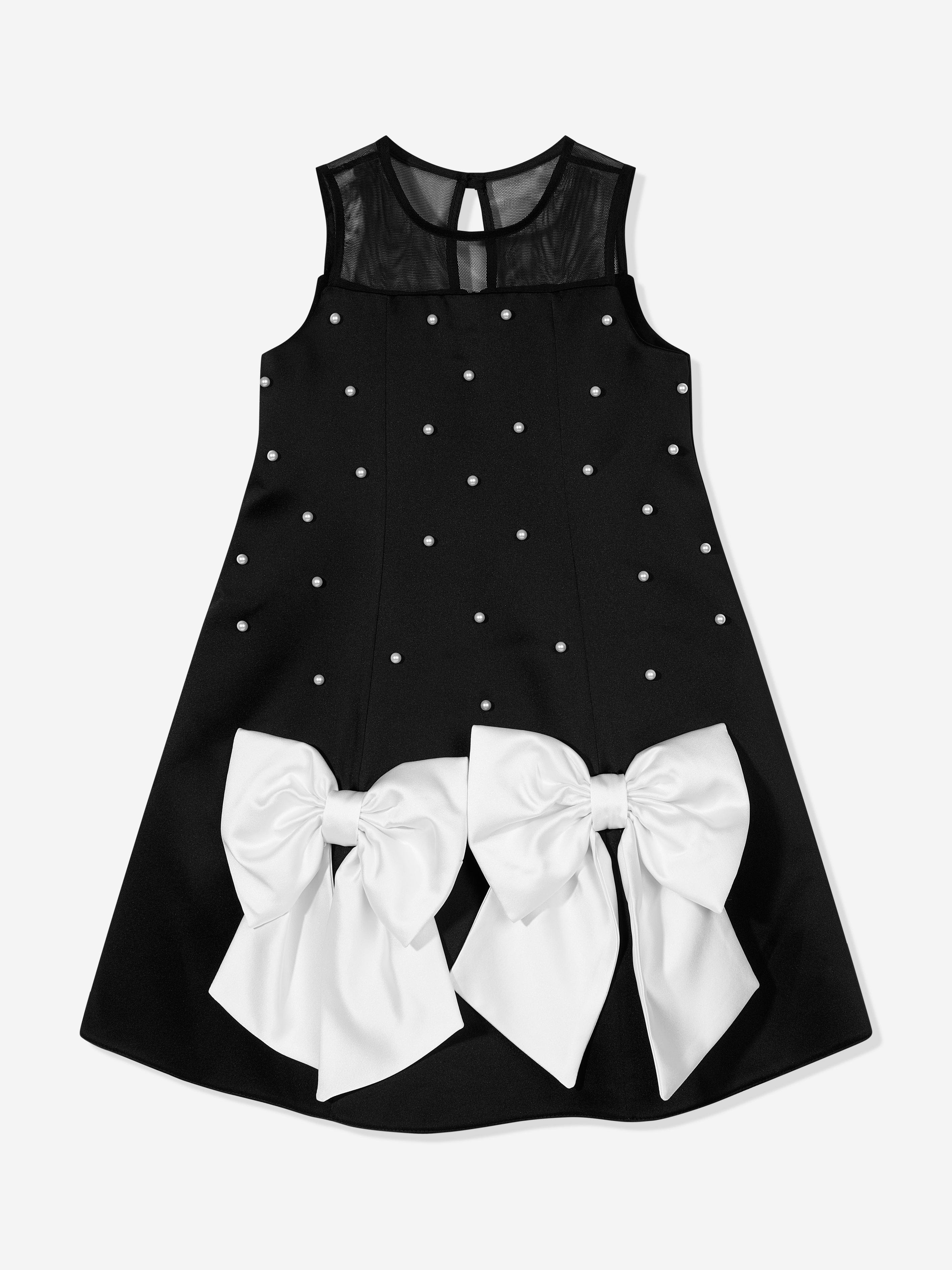 DRESS & Fleur Girls Black Occasion Dress with Bow and Pearl Details