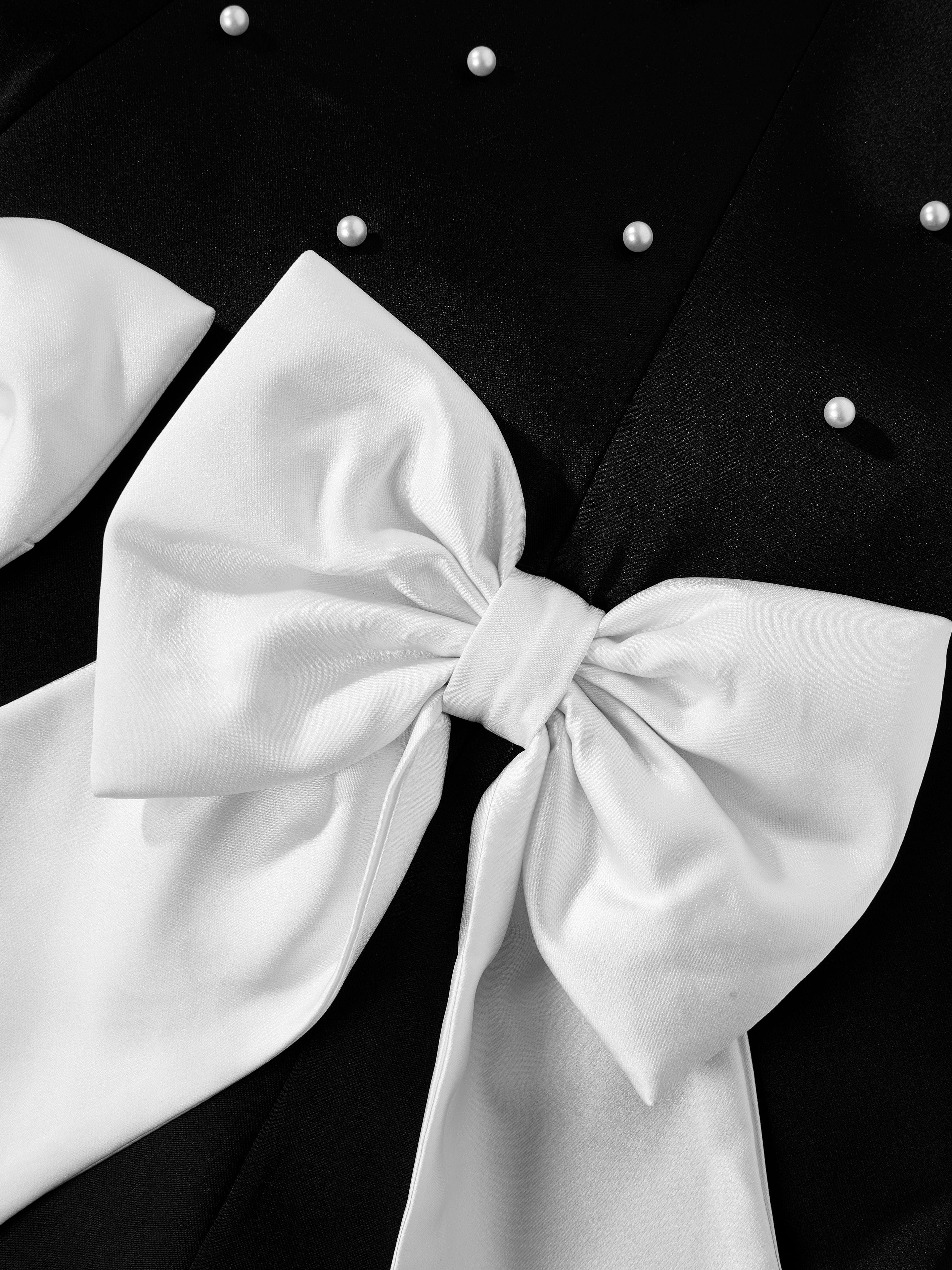 DRESS & Fleur Girls Black Occasion Dress with Bow and Pearl Details