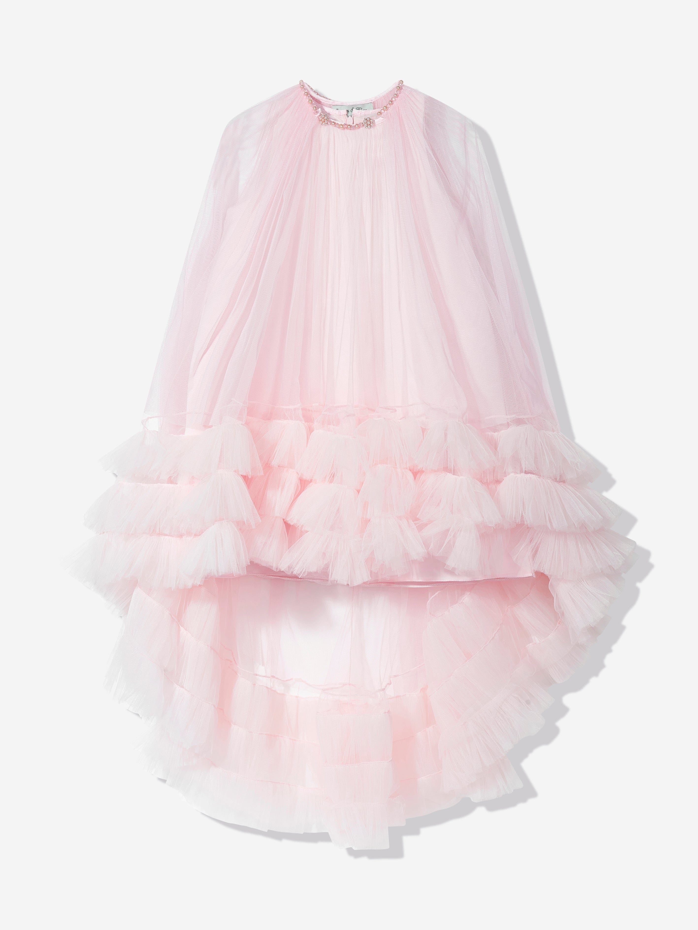 DRESS & Fleur Girls Pink Tulle Occasion Dress and Cape Set