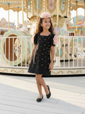 DRESS & Fleur Girls Black Rose-Appliqué Flower Occasion Dress