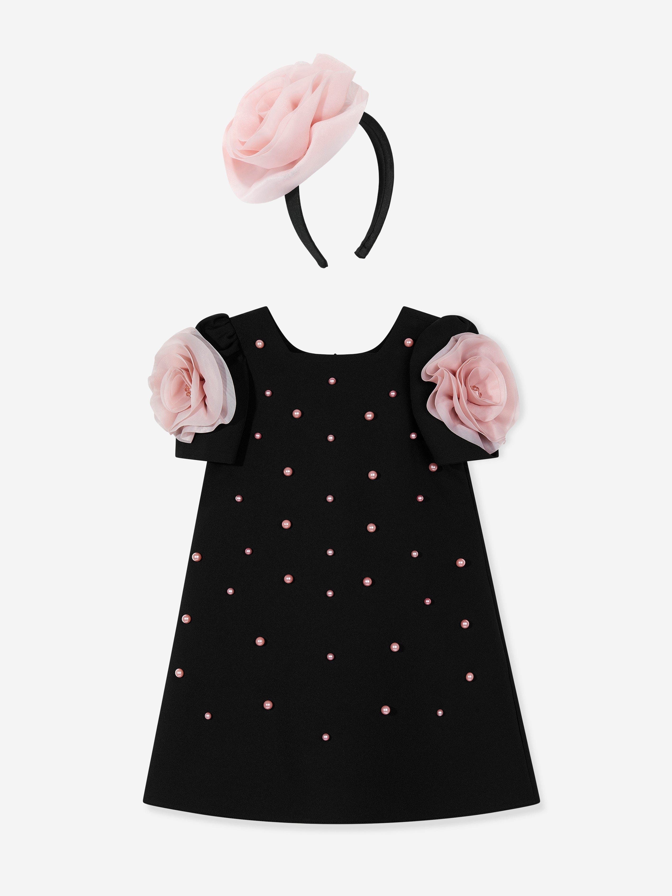 DRESS & Fleur Girls Black Rose-Appliqué Flower Occasion Dress