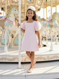 DRESS & Fleur Girls Pink Flower Occasion Dress with Rose Appliqué