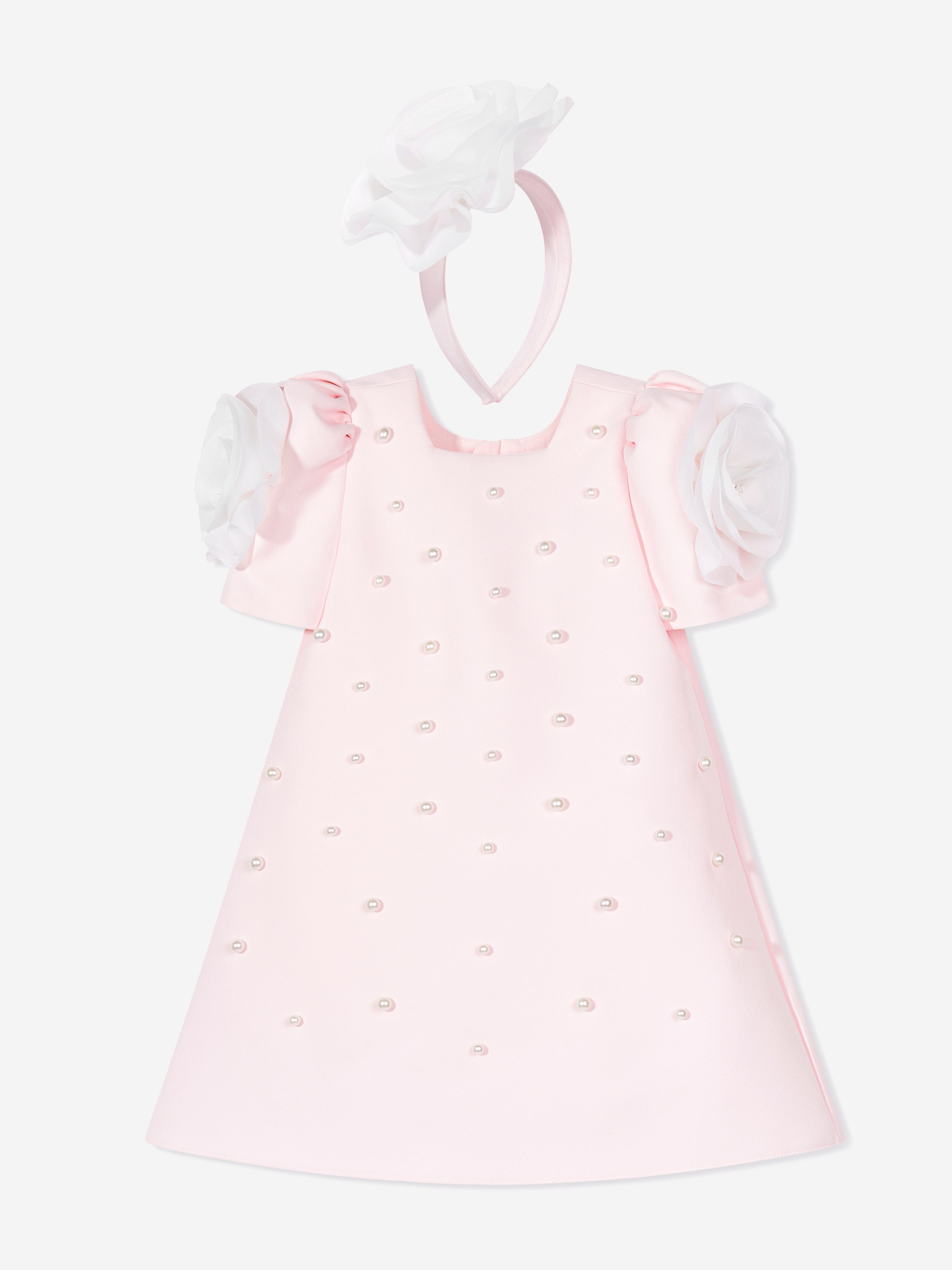 DRESS & Fleur Girls Pink Flower Occasion Dress with Rose Appliqué