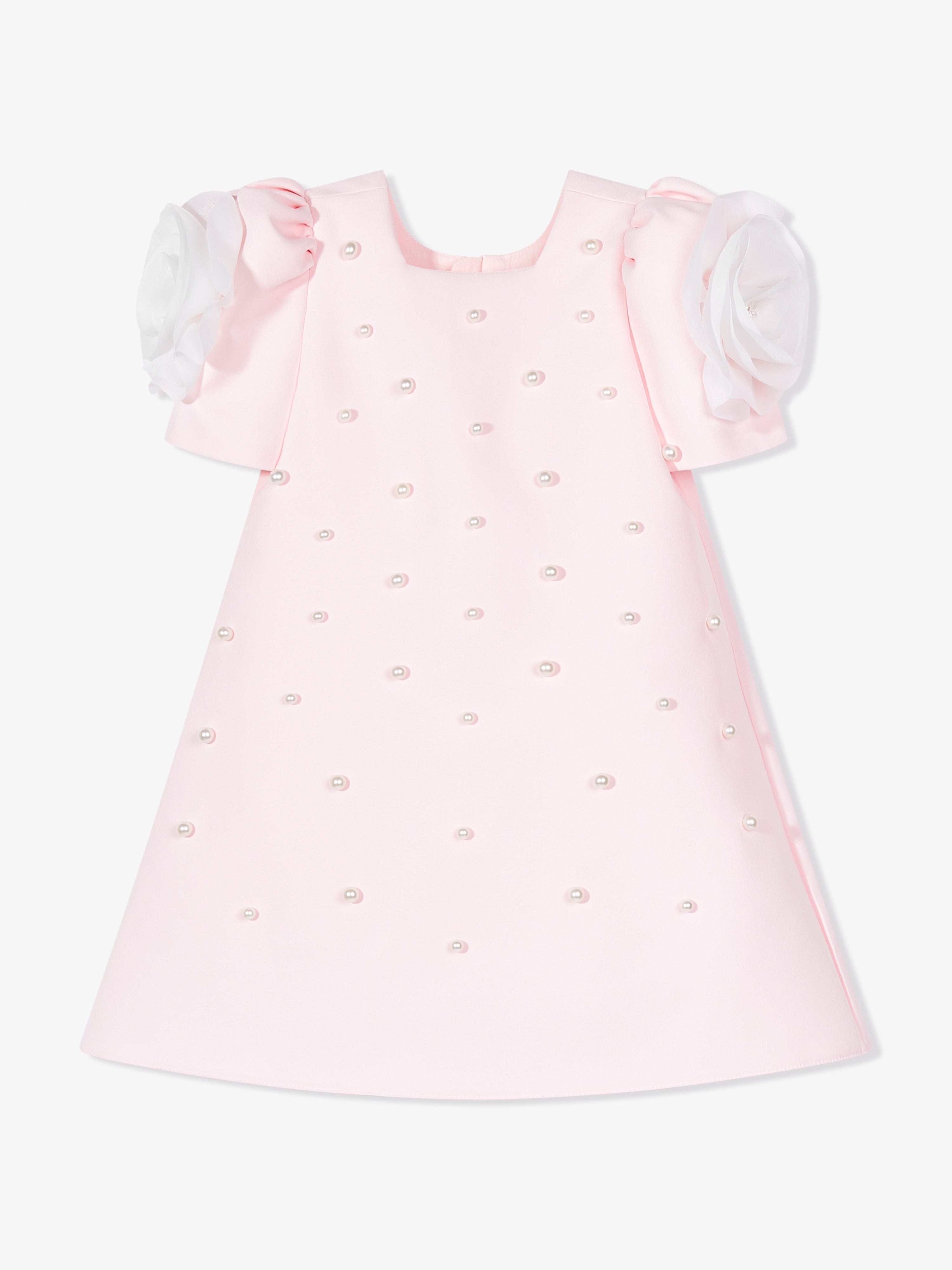 DRESS & Fleur Girls Pink Flower Occasion Dress with Rose Appliqué