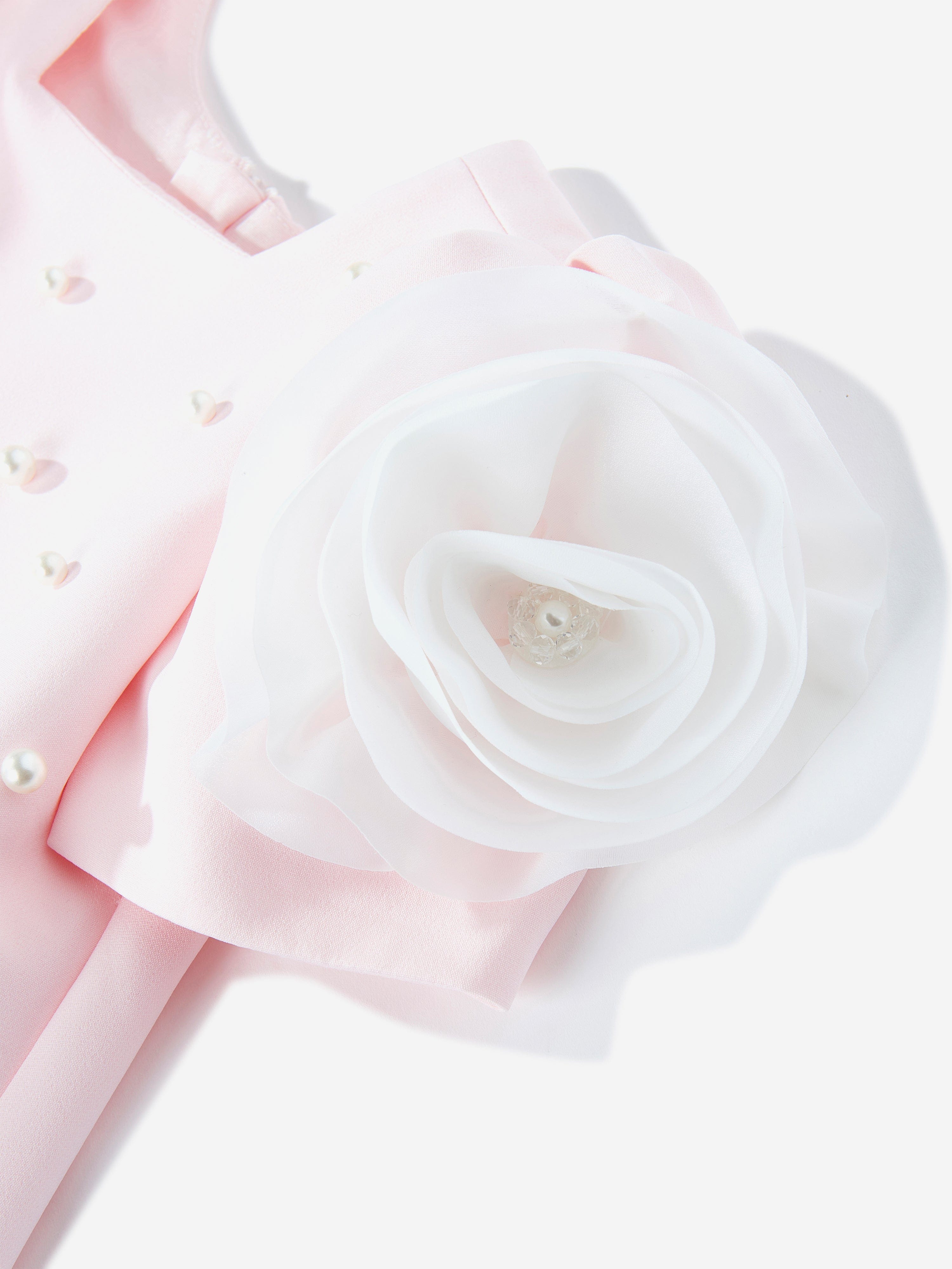 DRESS & Fleur Girls Pink Flower Occasion Dress with Rose Appliqué